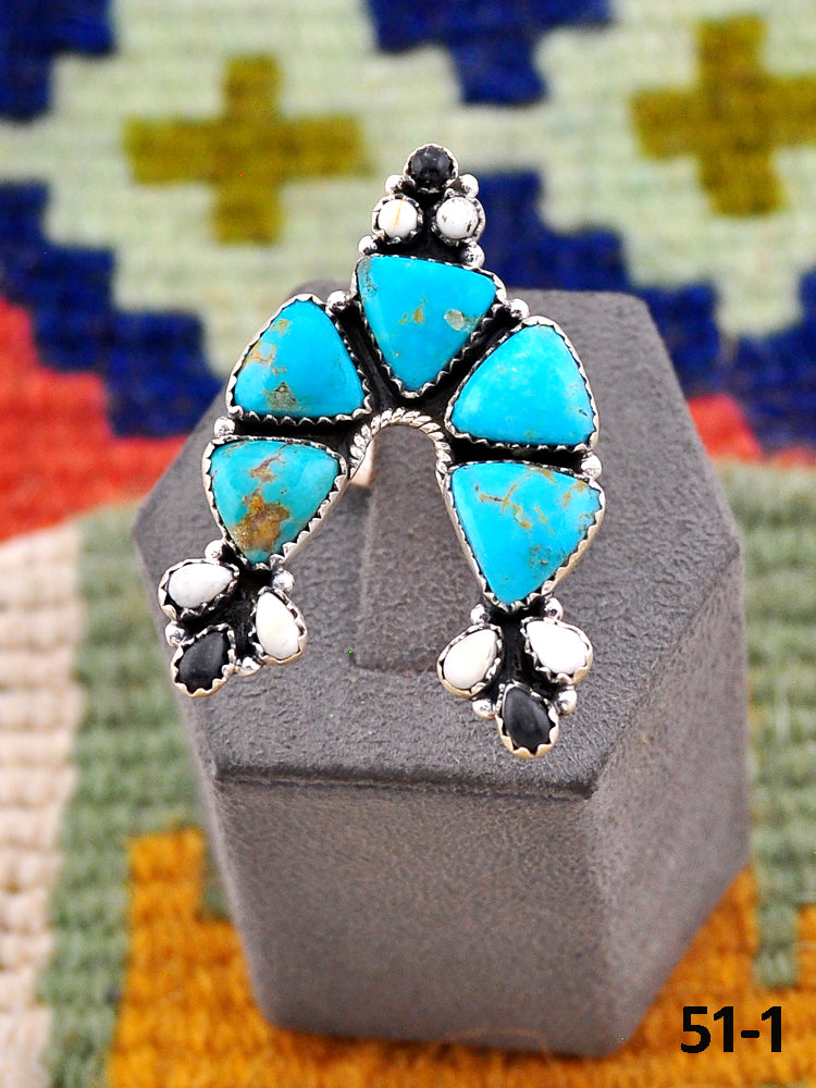 Southwest Handmade Santa Maria Turquoise with White Buffalo & Sterling Silver Adjustable Ring