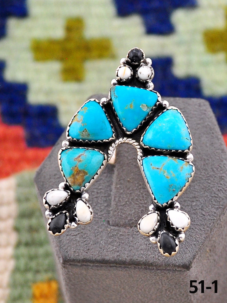Southwest Handmade Santa Maria Turquoise with White Buffalo & Sterling Silver Adjustable Ring