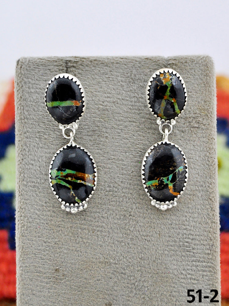 Southwest Made Black Jack Turquoise & Sterling Silver Post Dangle Earrings