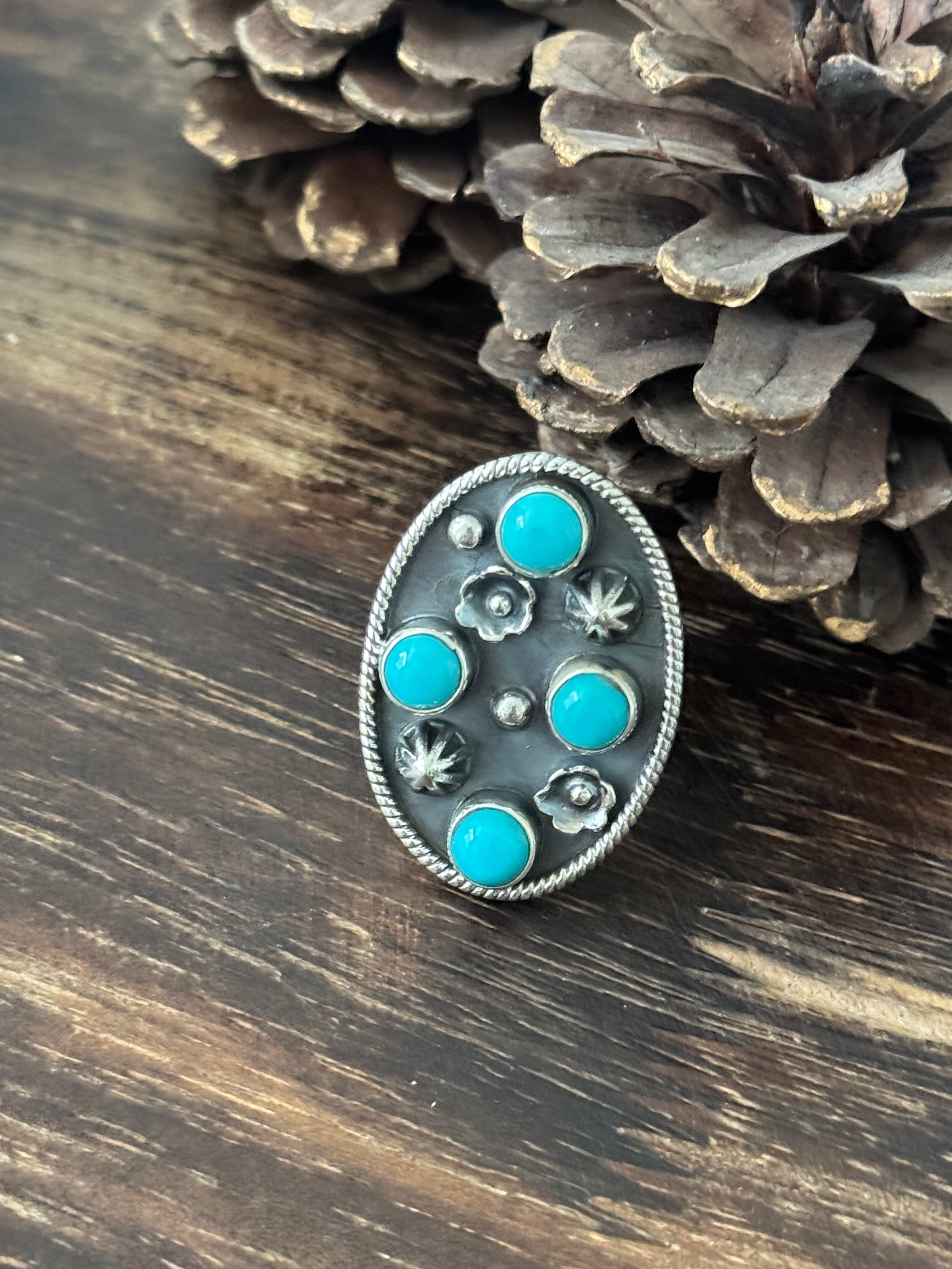 Southwest Handmade Kingman Turquoise & Sterling Silver Adjustable Ring