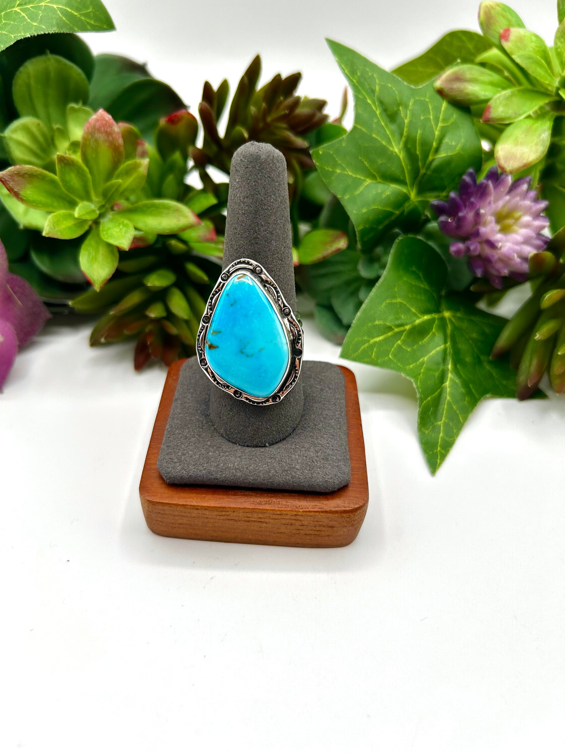 Navajo Made Sonoran Mountain Turquoise & Sterling Silver Ring Size 10.75