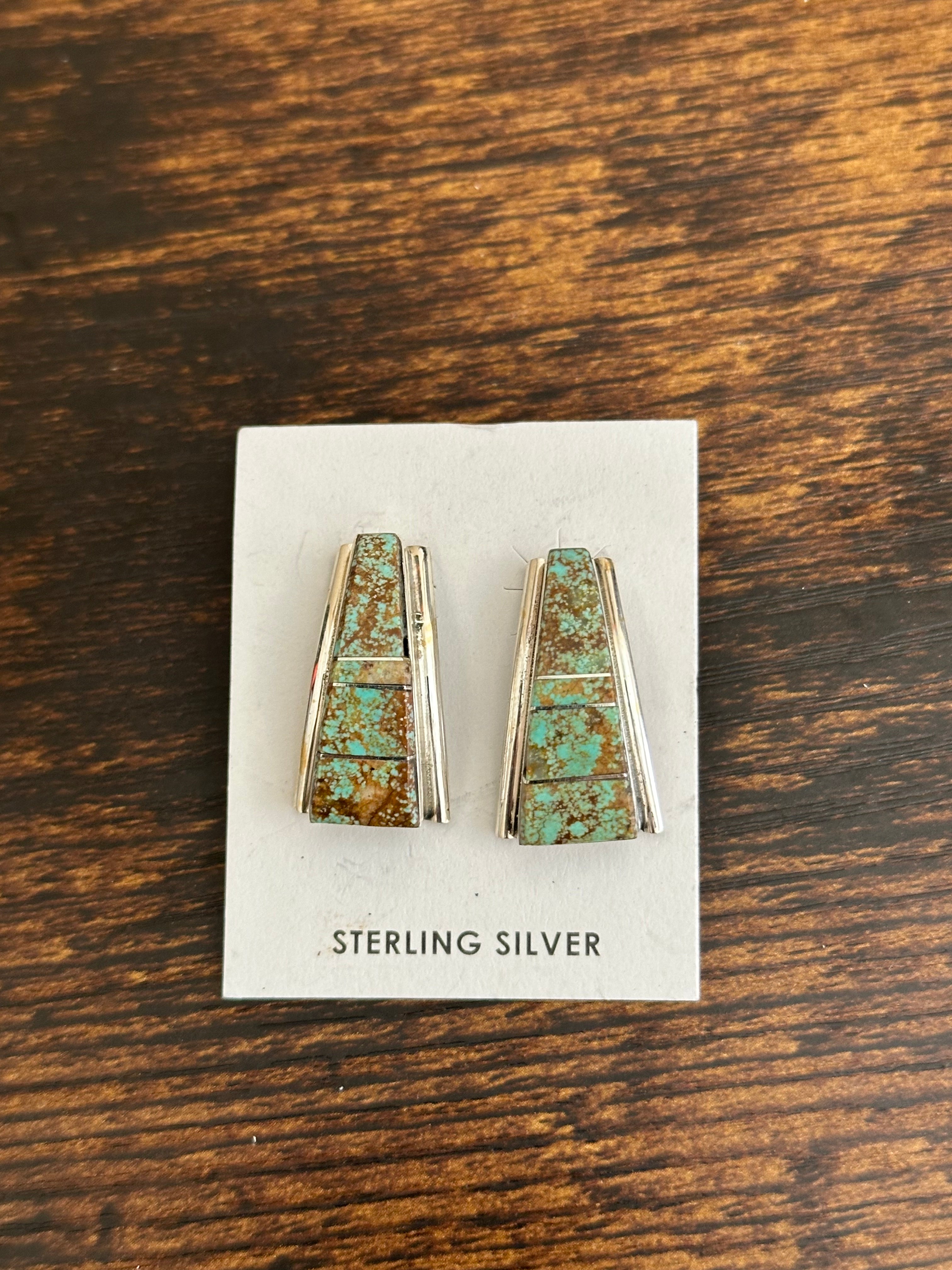Steve Francisco #8 Turquoise & Sterling Silver Post Dangle Earrings