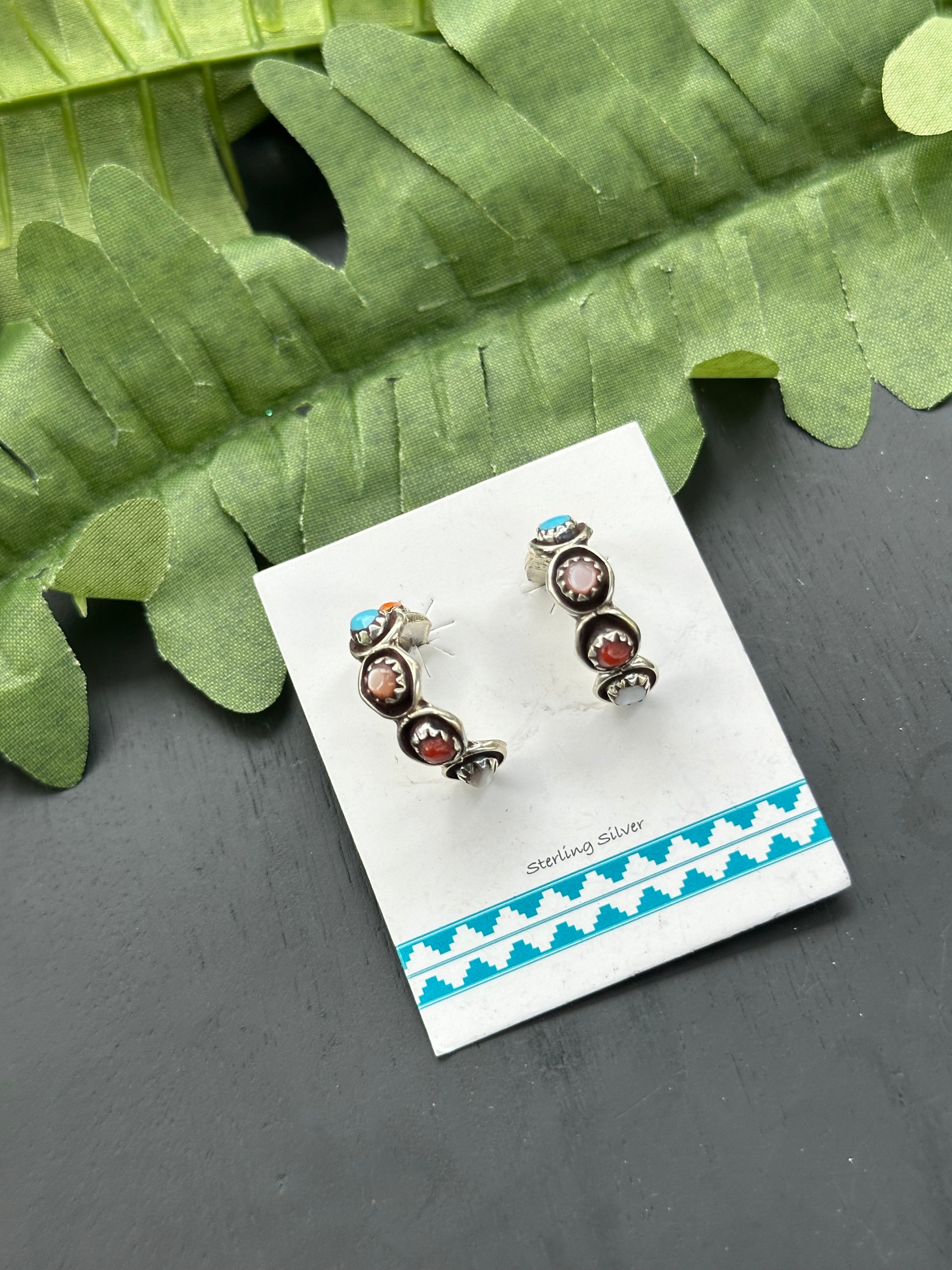 Navajo Made Multi Stone & Sterling Silver Post Earrings