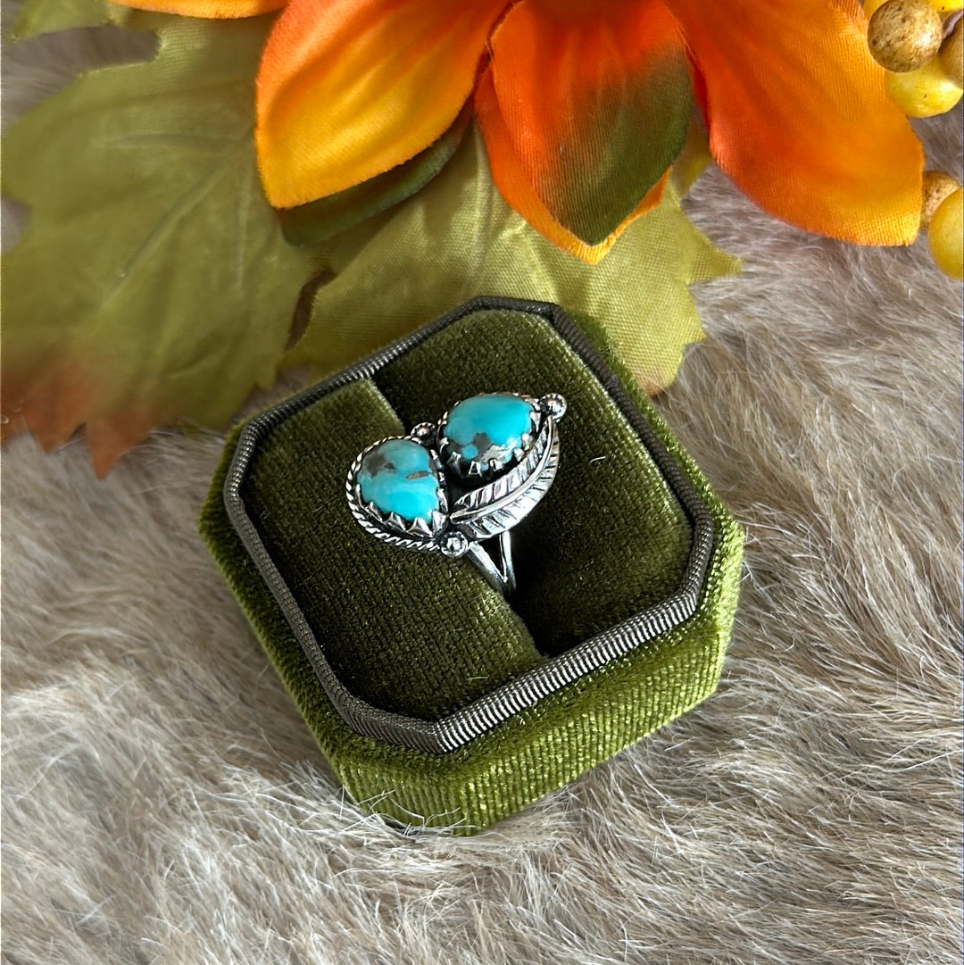 Southwest Handmade Kingman Turquoise & Sterling Silver Ring Size 7.75