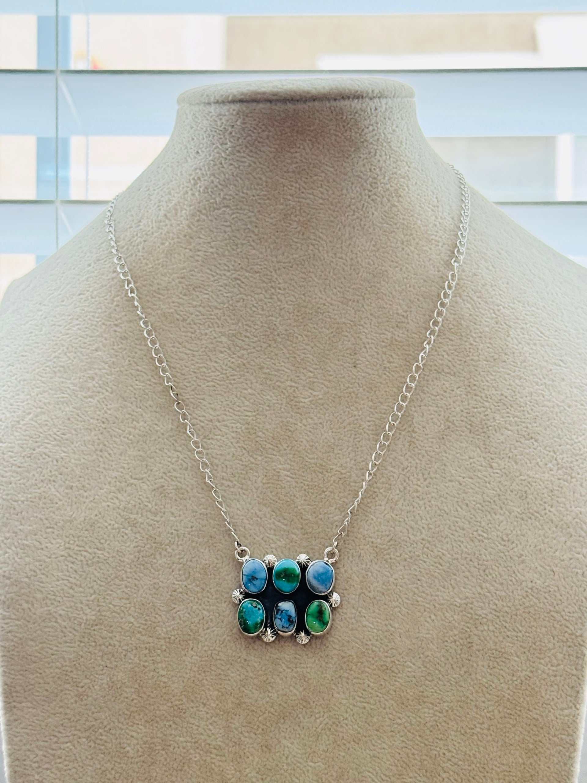 Southwest Handmade Multi Stone & Sterling Silver Cluster Necklace