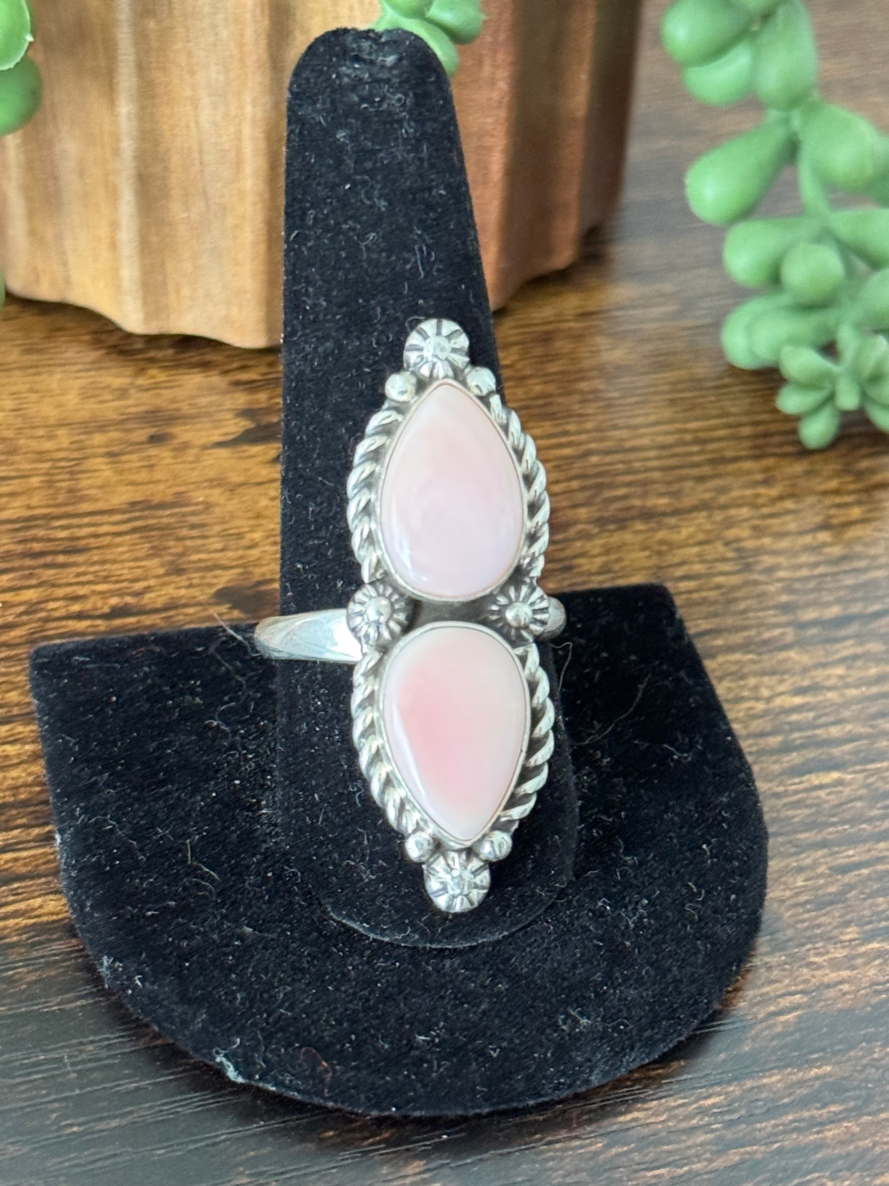 Robert Shakey Pink Conch & Sterling Silver Adjustable Ring