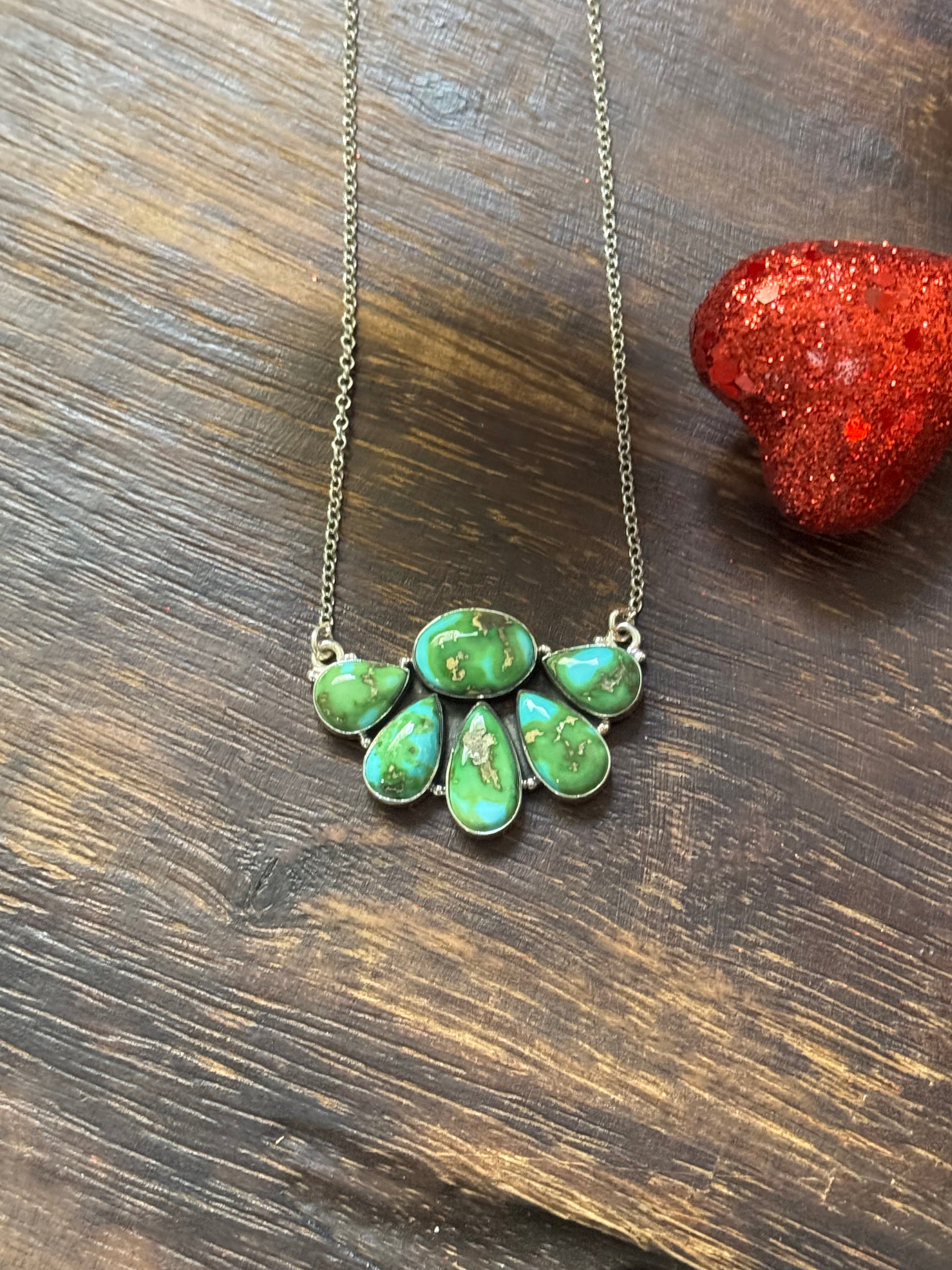 Southwest Made Sonoran Mountain Turquoise & Sterling Silver Cluster Necklace