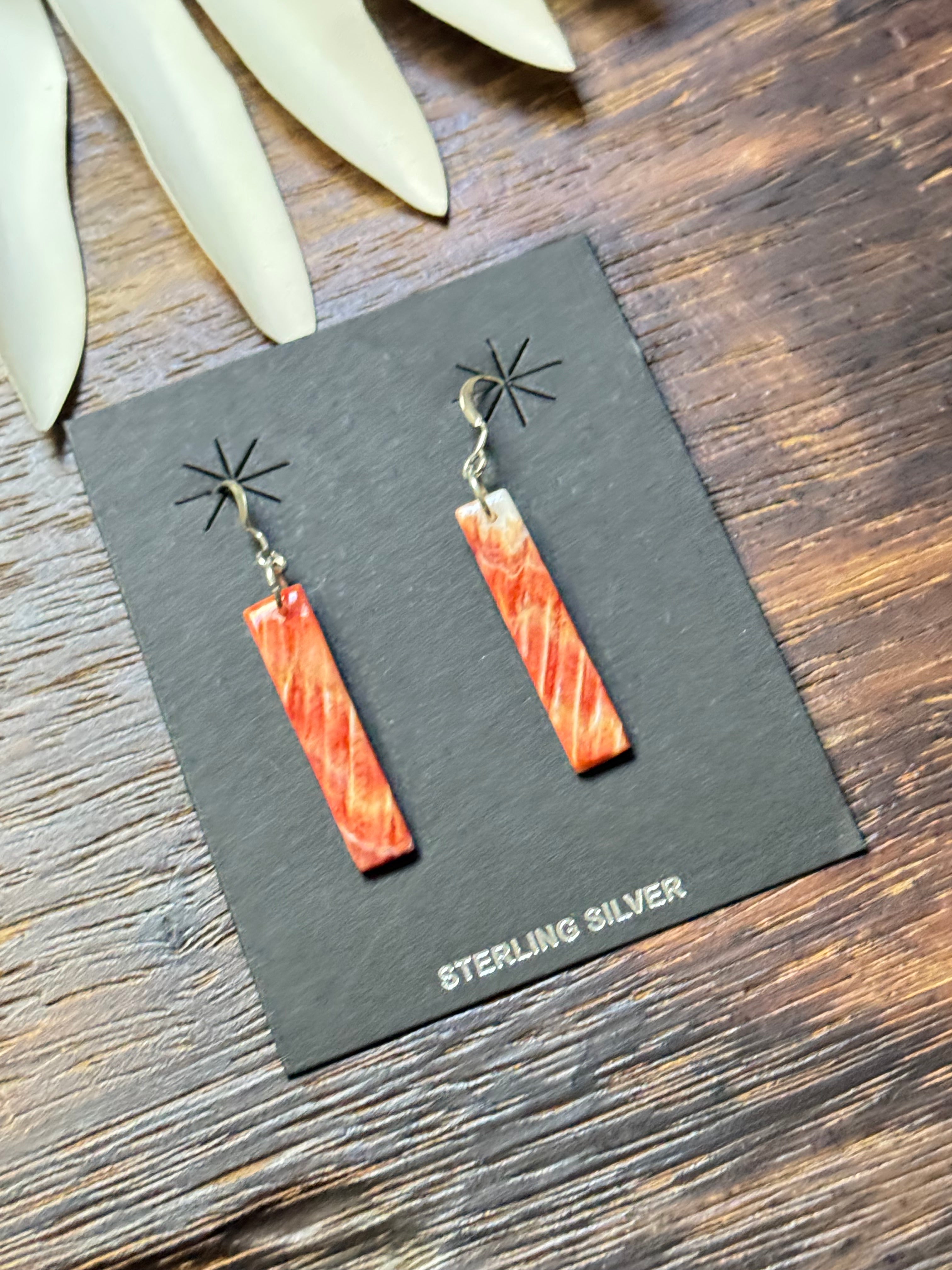 Navajo Made Spiny Oys & Sterling Silver Slab Dangle Earrings