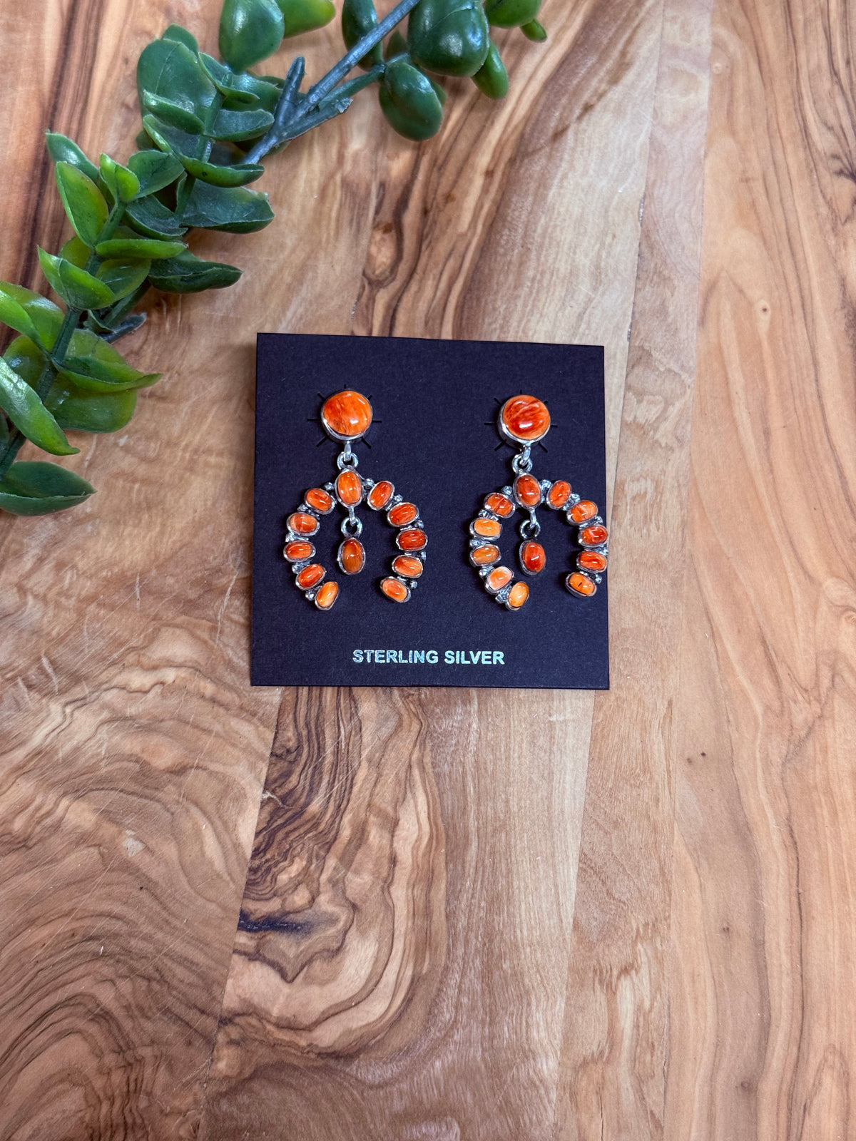 Southwest Handmade Spiny Oyster & Sterling Silver Post Dangle Earrings