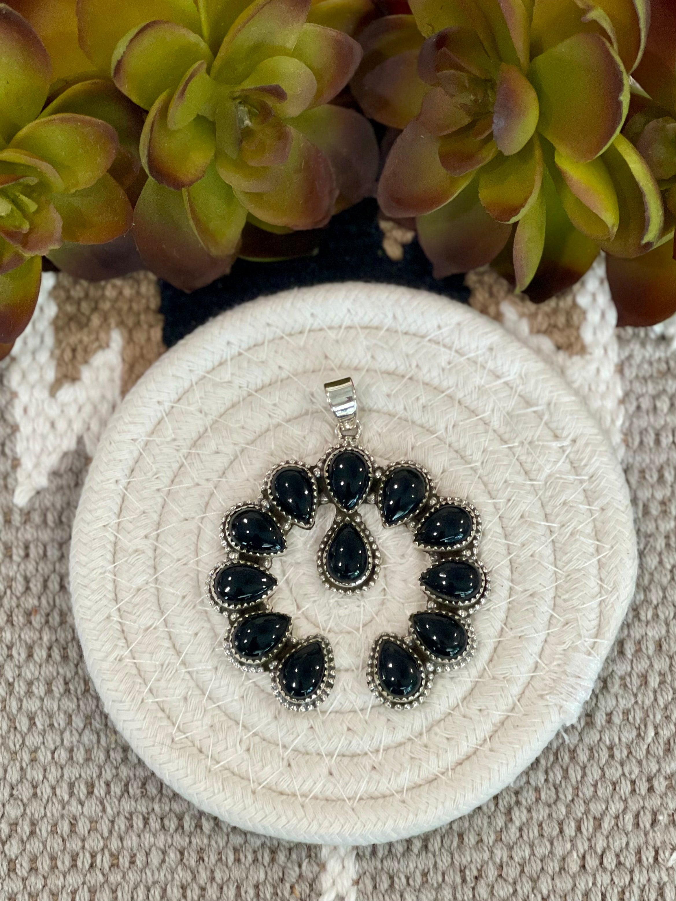 Southwest Handmade Black Onyx & Sterling Silver Naja Pendant