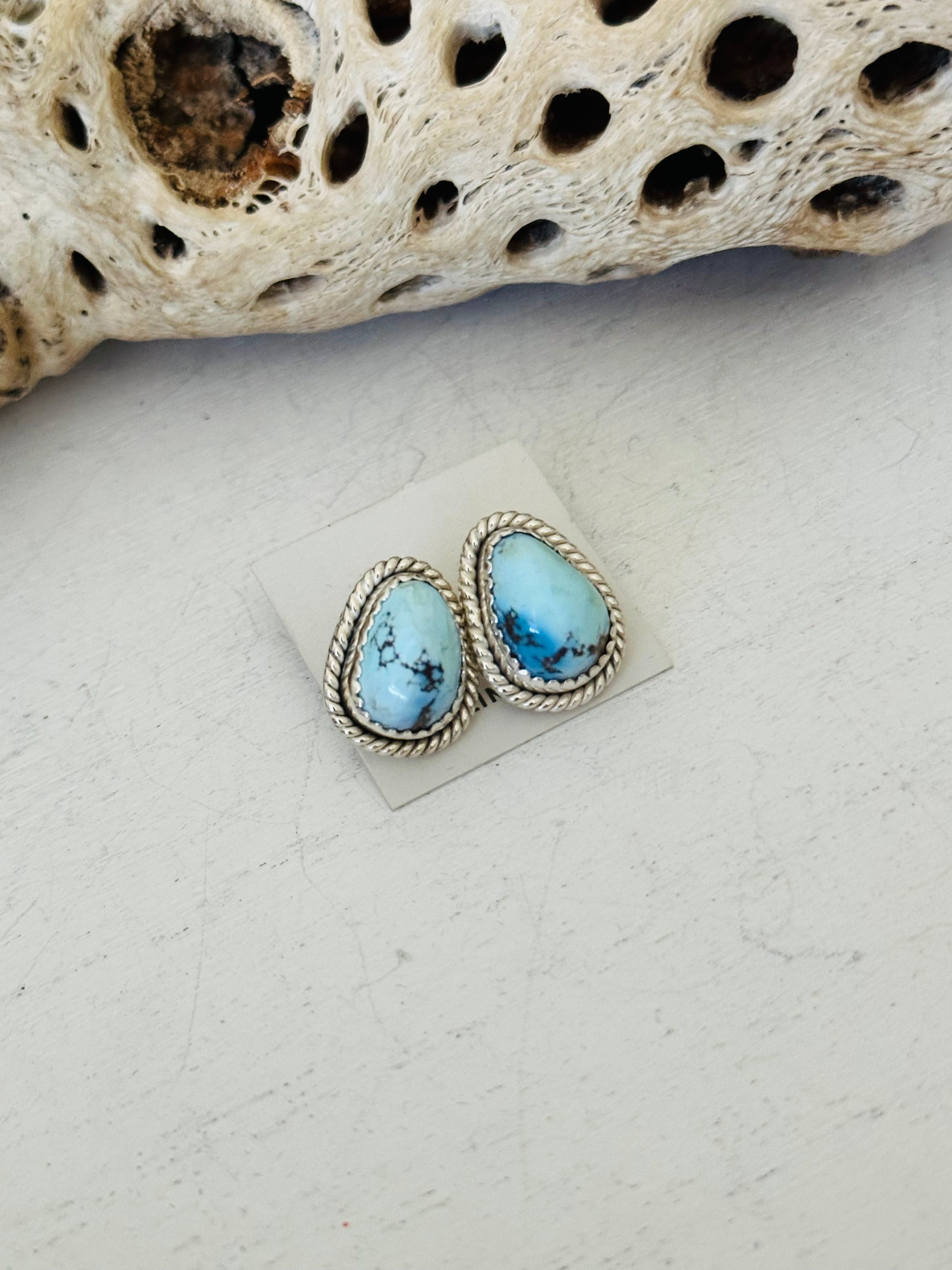 Southwest Handmade Golden Hills Turquoise & Sterling Silver Post Stud Earrings