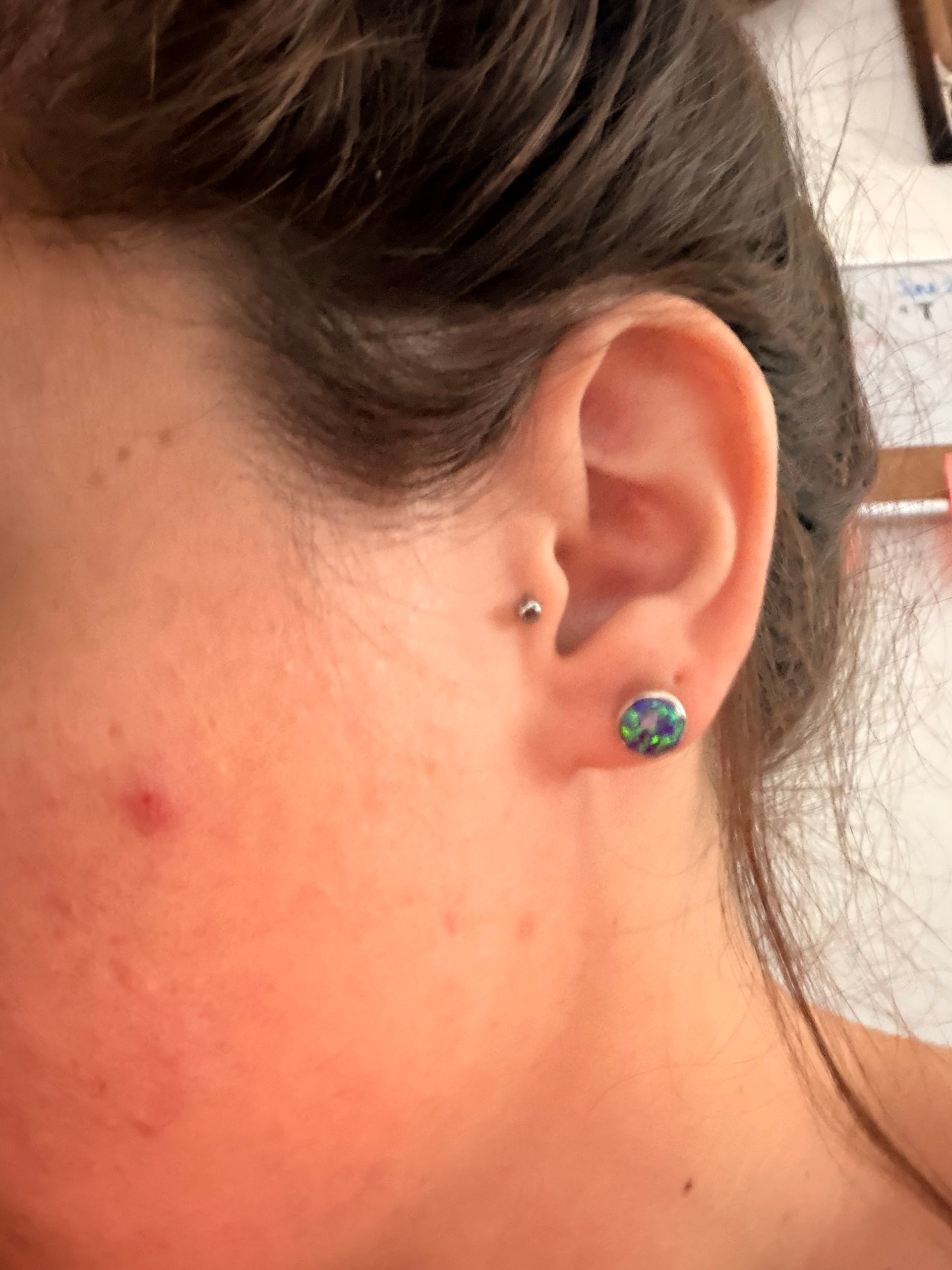 Navajo Made Opal & Sterling Silver Post Earrings