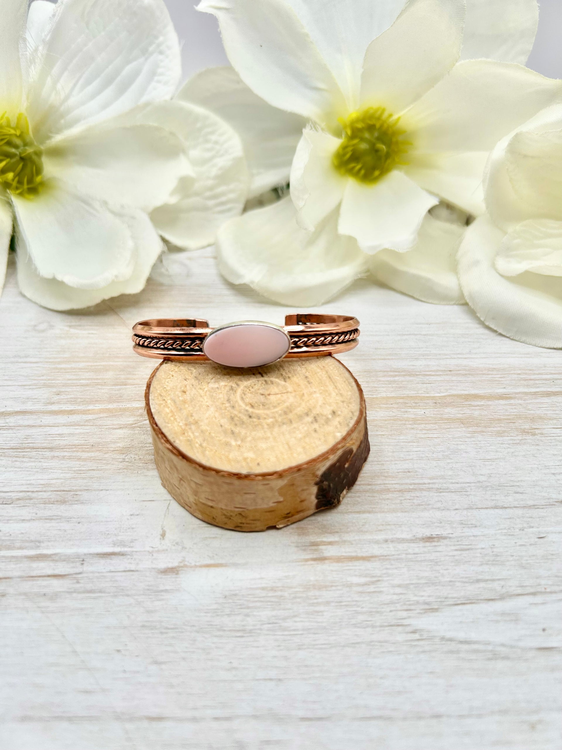 Navajo Made Pink Conch & Copper Cuff Bracelet