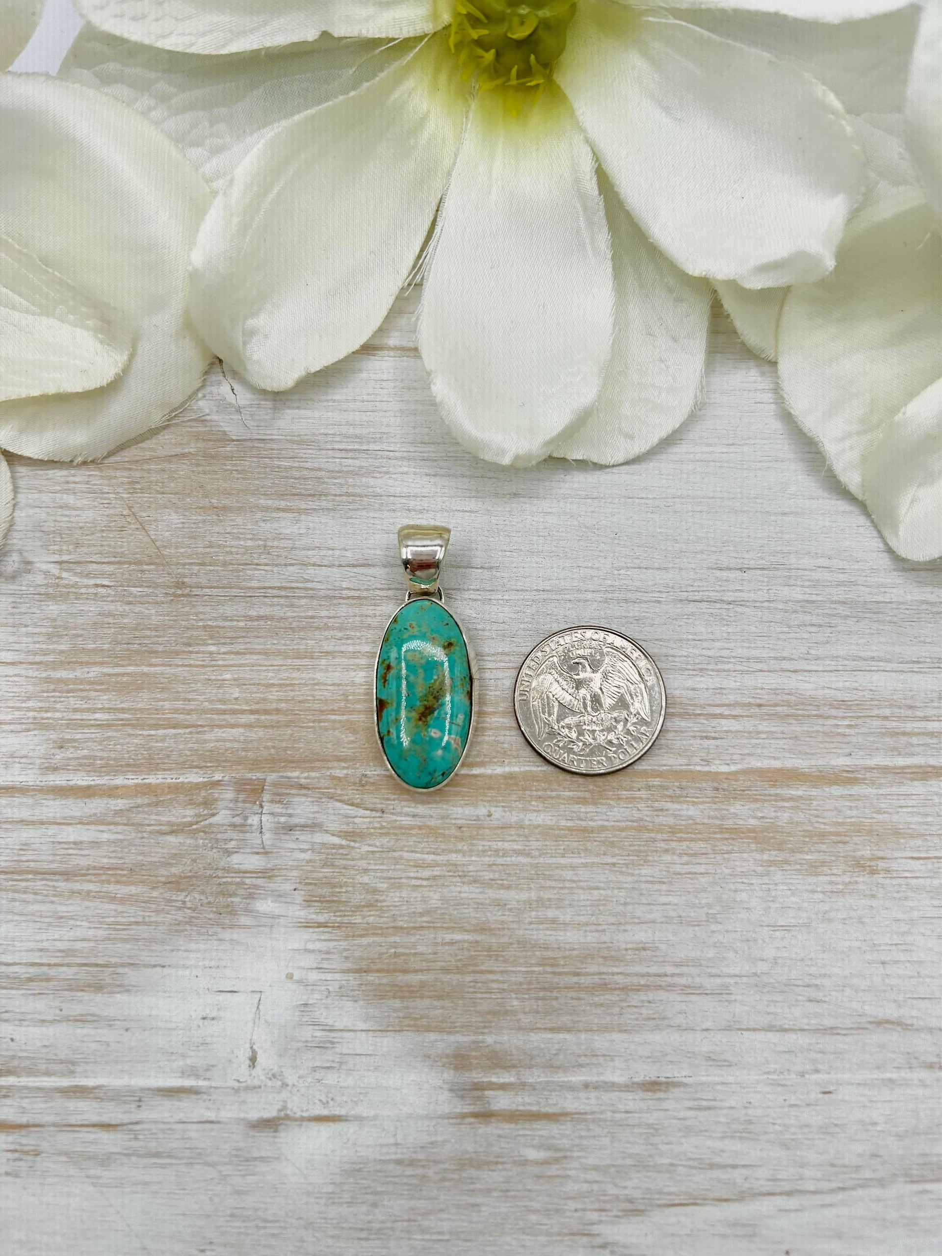 Navajo Made Kingman Turquoise & Sterling Silver Pendant