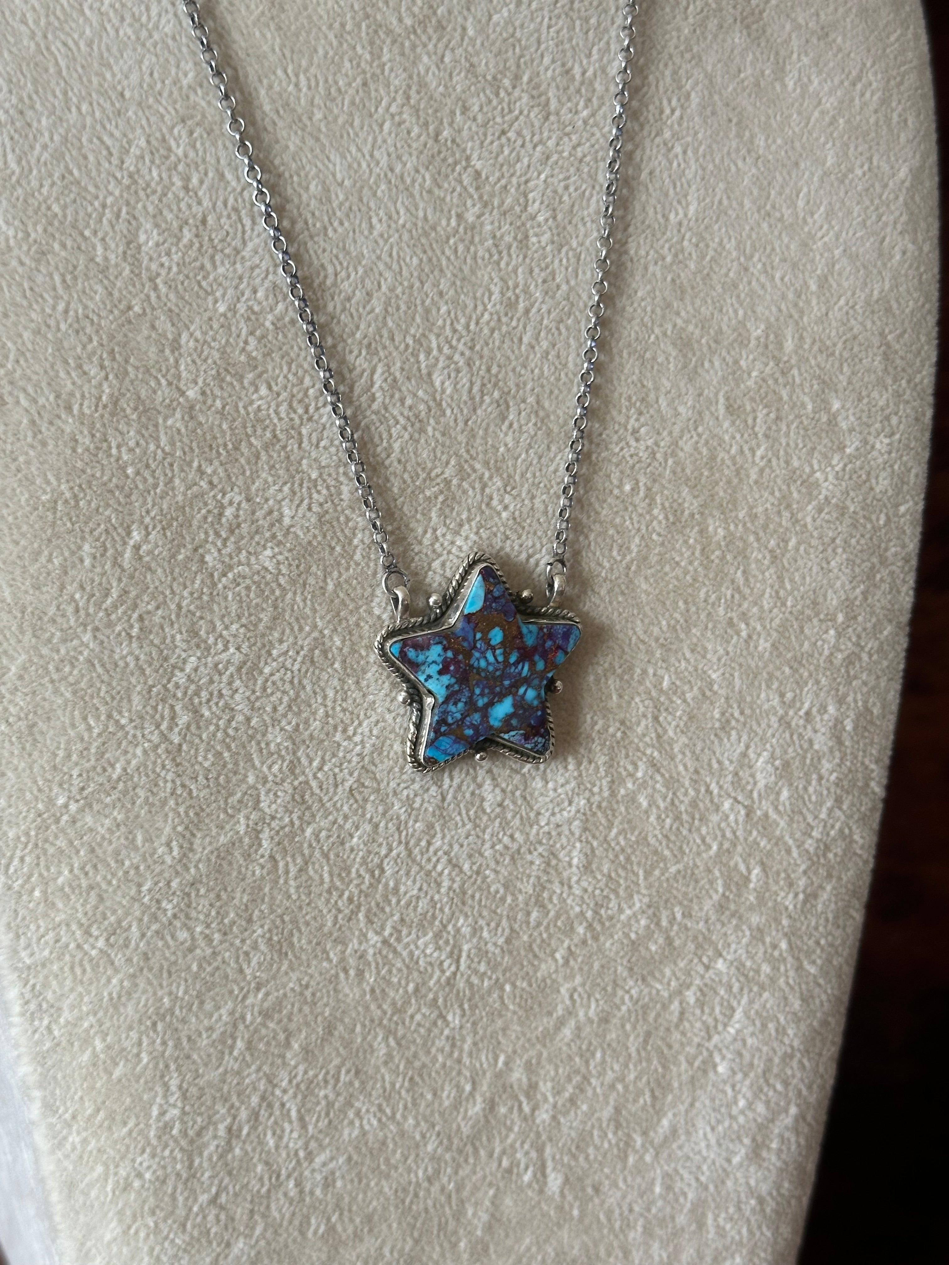 Southwest Handmade Purple Mohave Turquoise & Sterling Silver Star Necklace