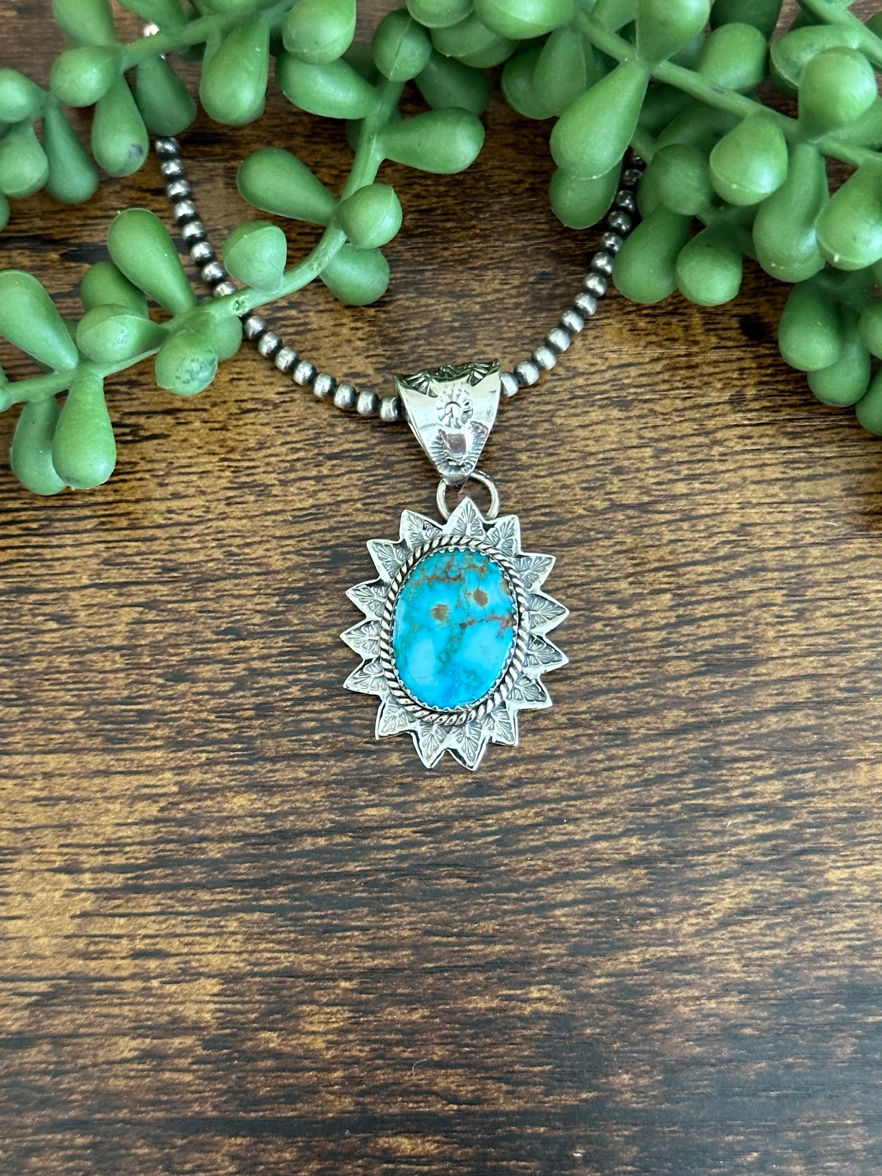 Southwest Handmade Kingman Turquoise & Sterling Silver Pendant