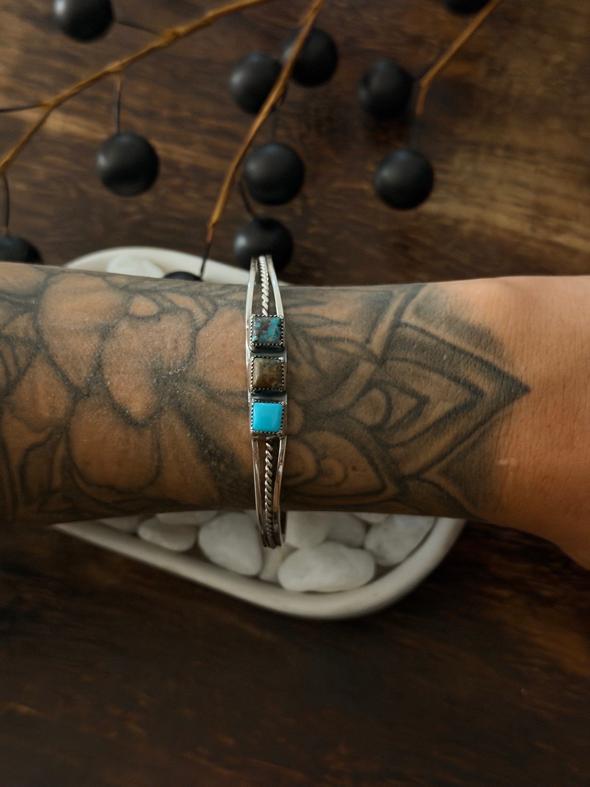 Navajo Made Kingman Turquoise & Sterling Silver Cuff Bracelet