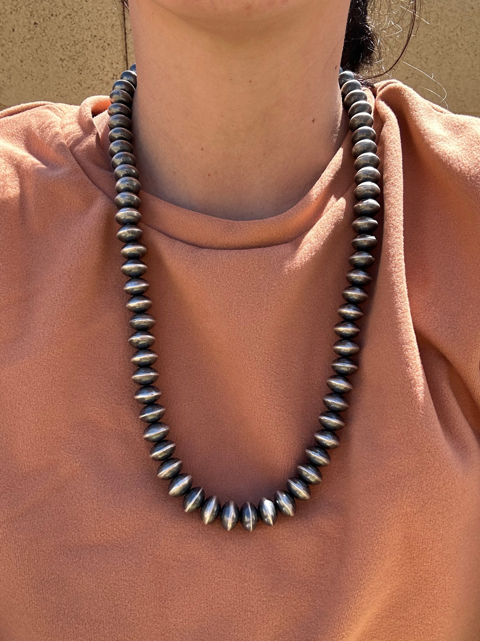 Southwest Made 12 MM Sterling Silver Disc Pearl Necklace