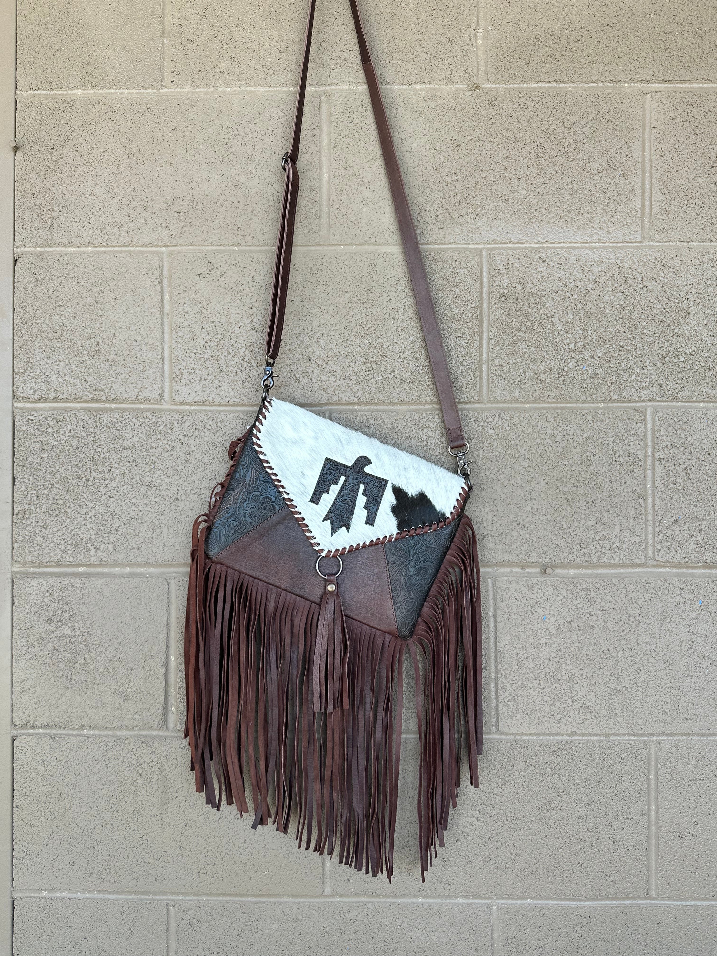 Genuine Tooled Leather & Cowhide Fringe Purse