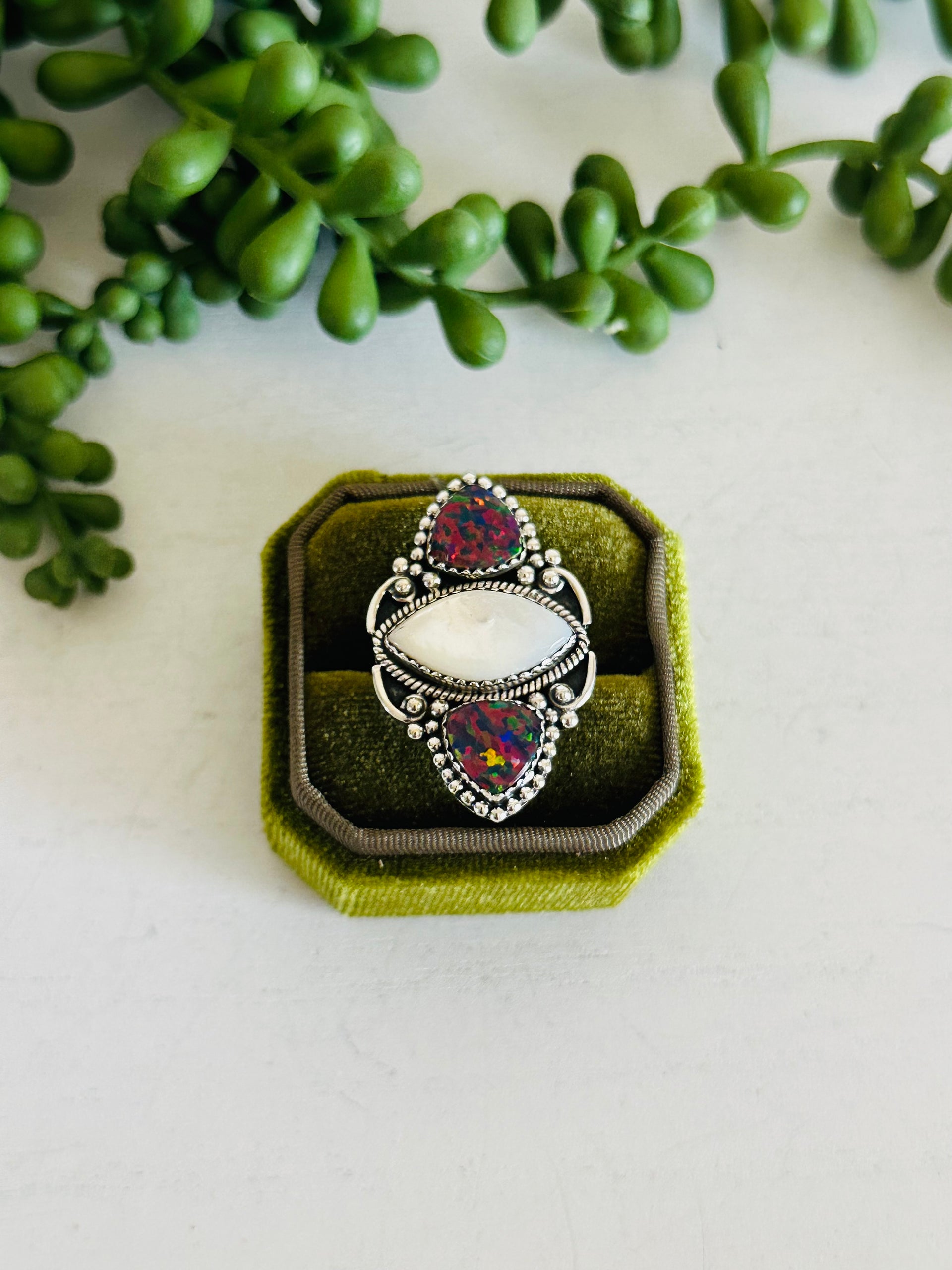 Southwest Handmade Multi Stone & Sterling Silver Adjustable Cluster Ring