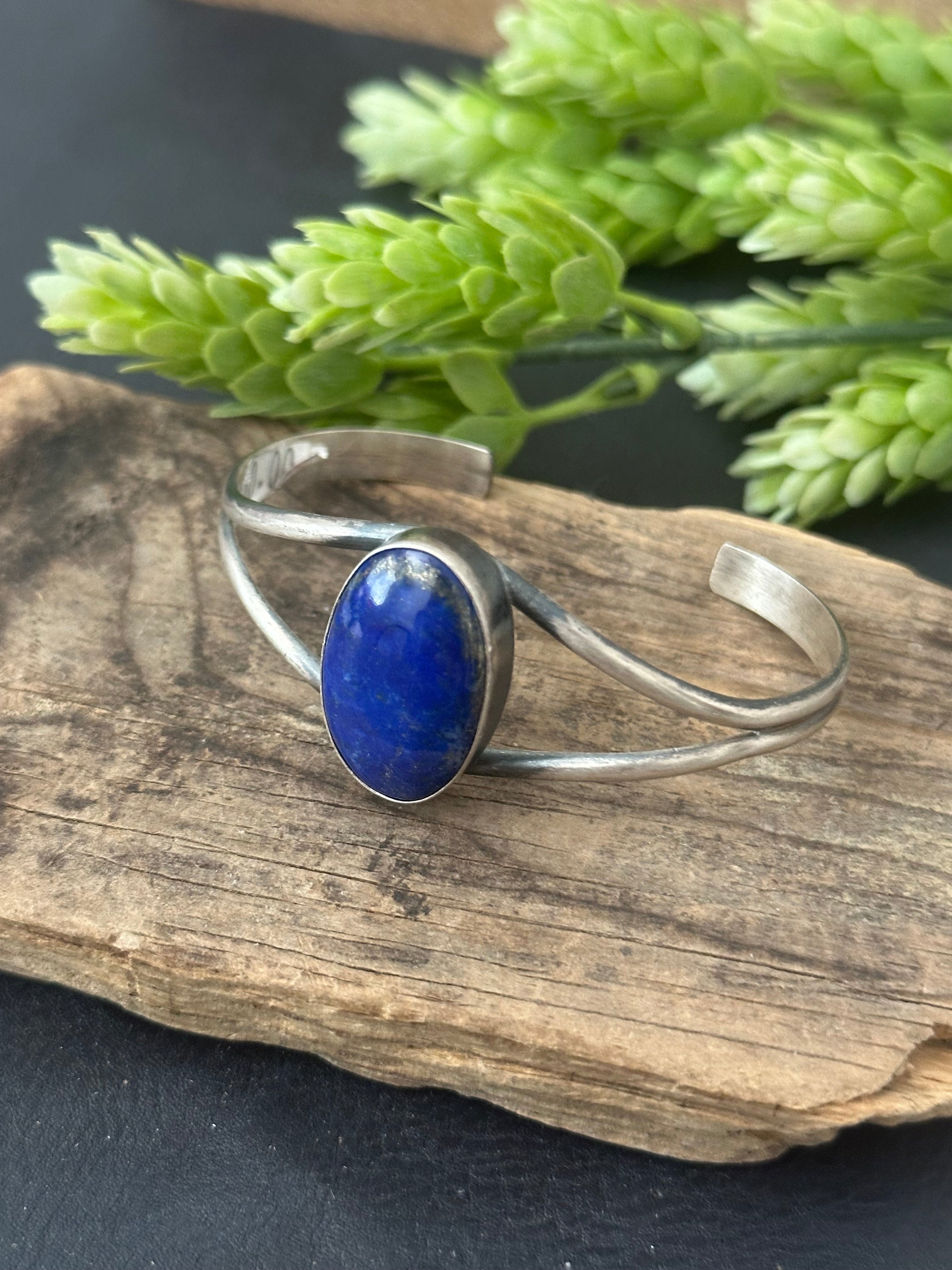 Navajo Made Lapis & Sterling Silver Cuff Bracelet