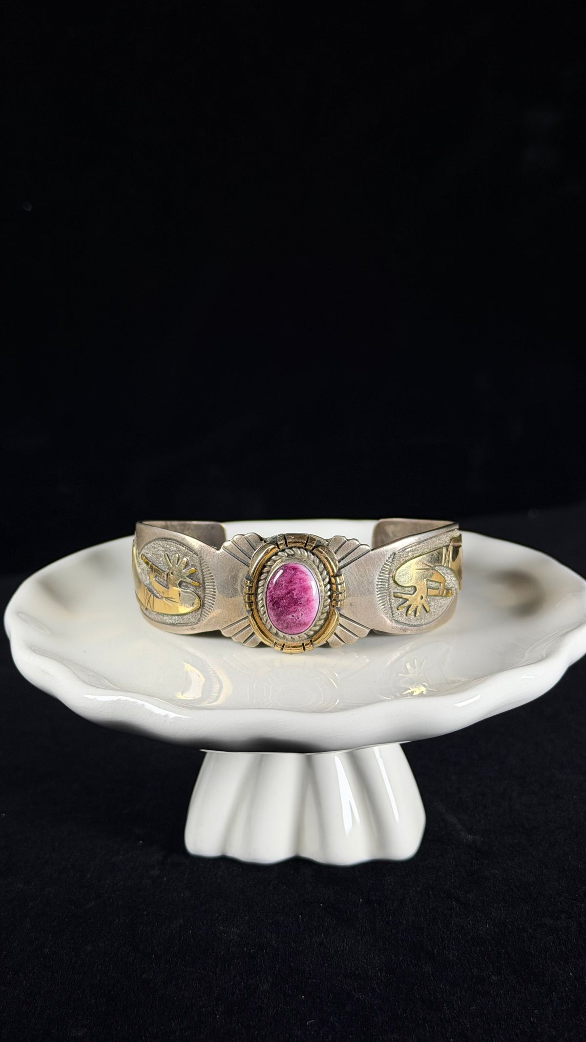 Old Pawn Lorenzo James Purple Spiny Oyster & 12K Gold Filled & Sterling Silver Cuff Bracelet