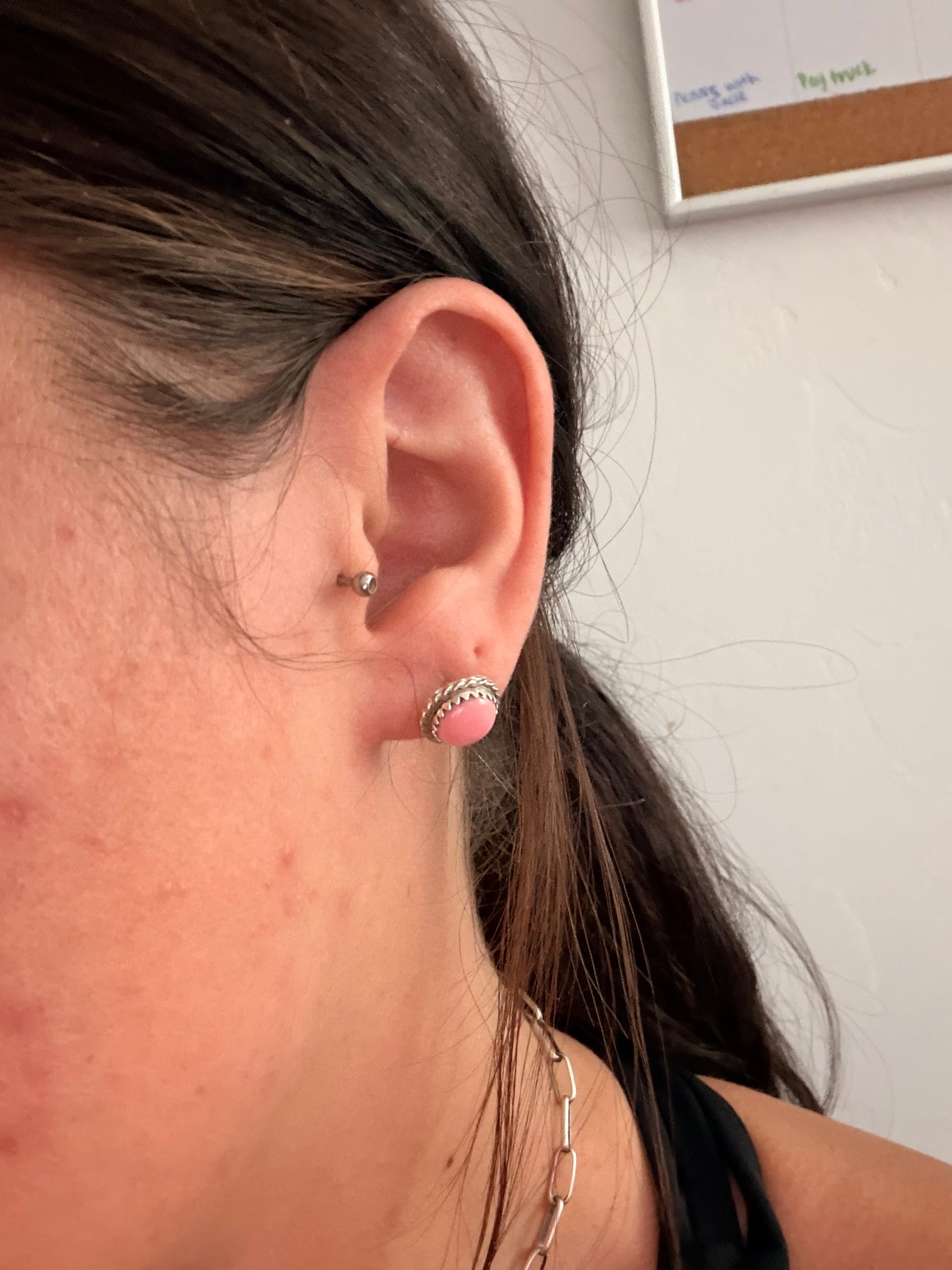 Esther White Pink Conch & Sterling Silver Post Earrings