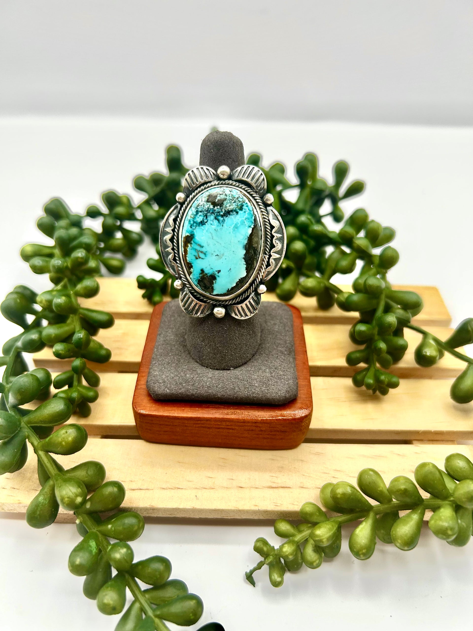 Navajo Made Blue Ridge Turquoise & Sterling Silver Ring Size 7