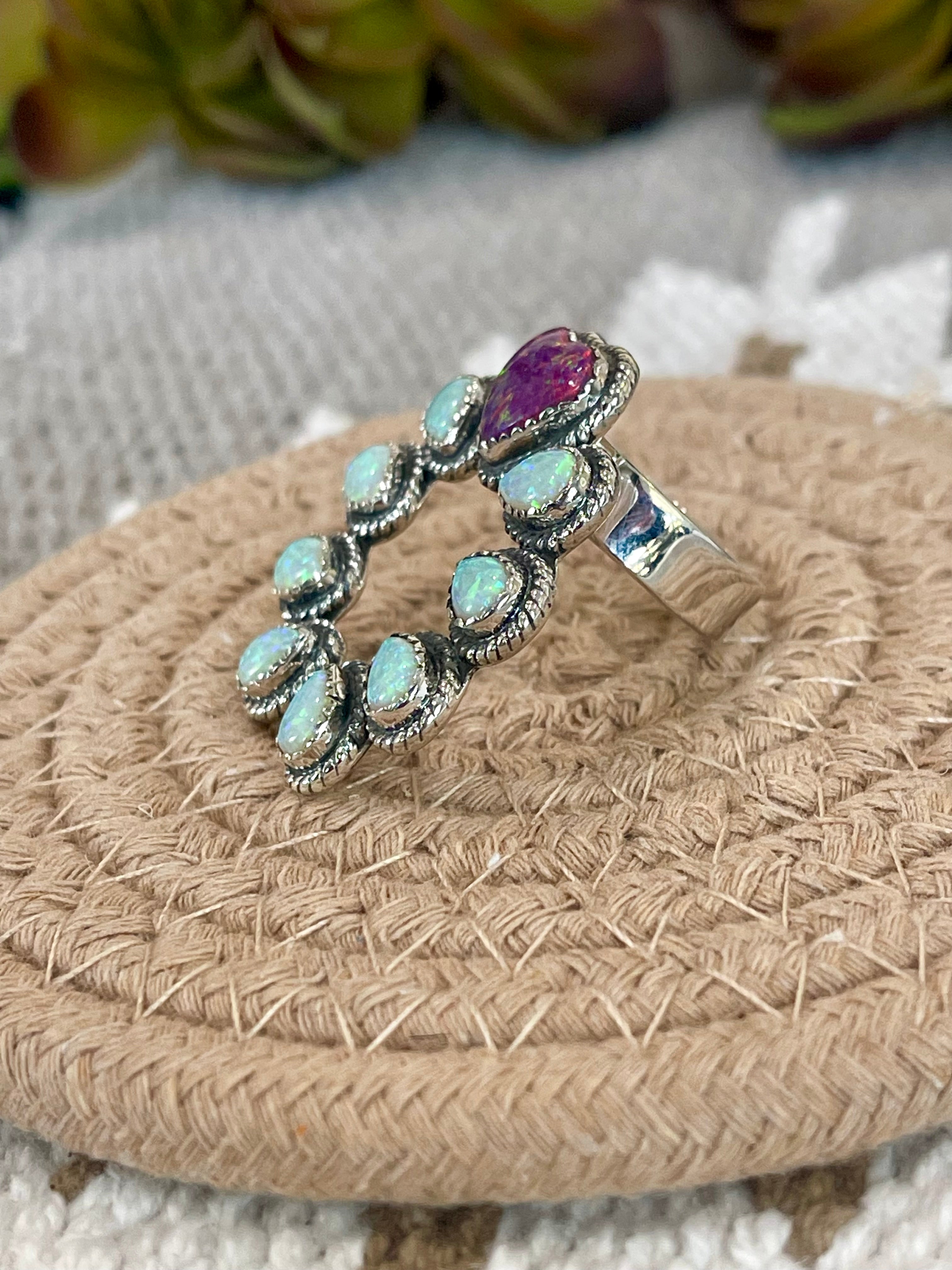 Southwest Handmade Opal & Sterling Silver Adjustable  Naja Ring