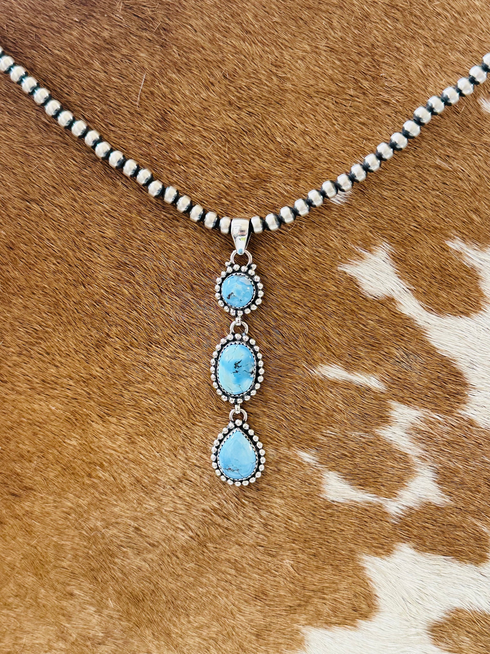 Southwest Handmade Golden Hills Turquoise & Sterling Silver Cluster Pendant