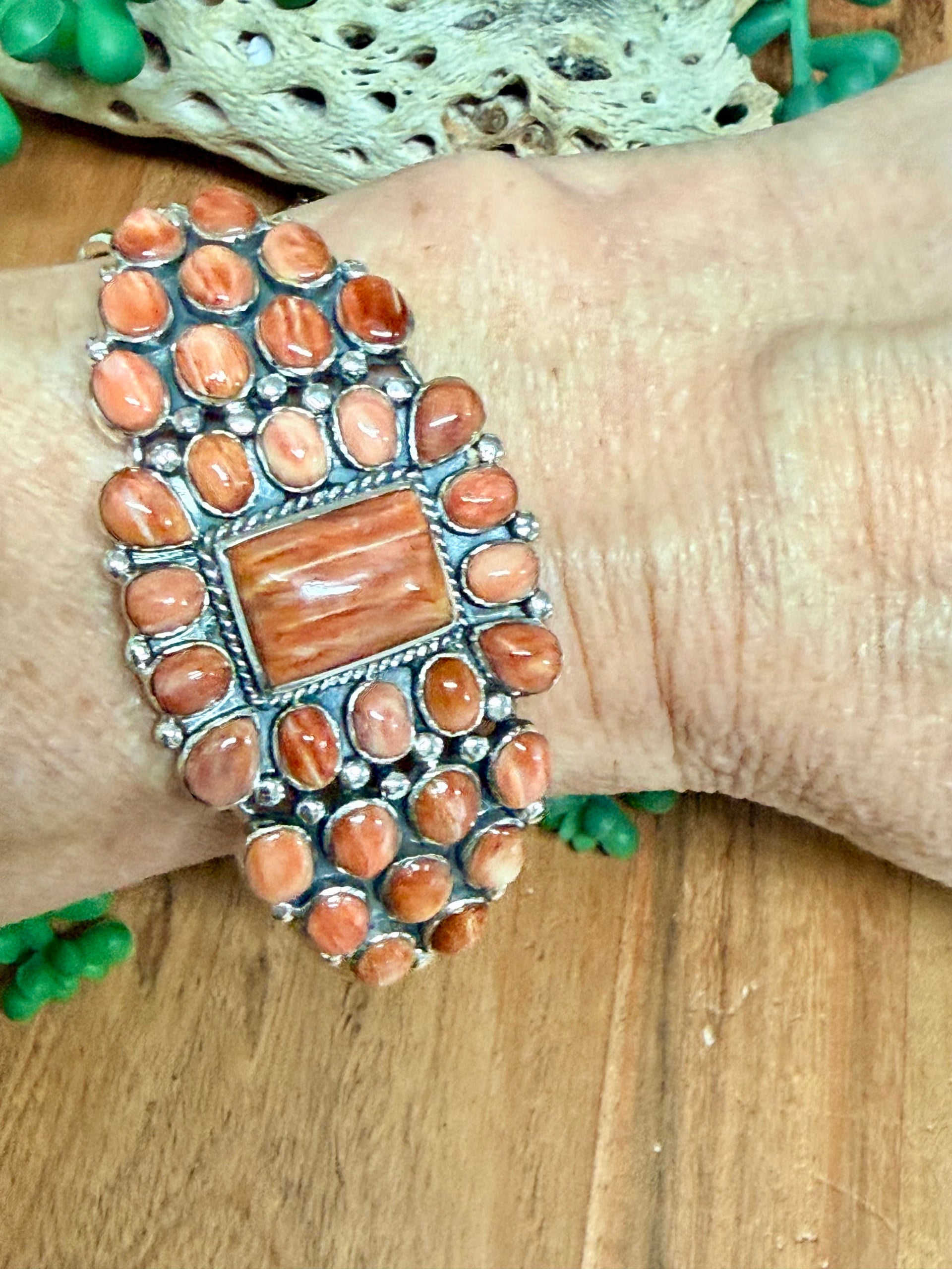 Southwest Handmade Red Spiny Oyster & Sterling Silver Cuff Bracelet