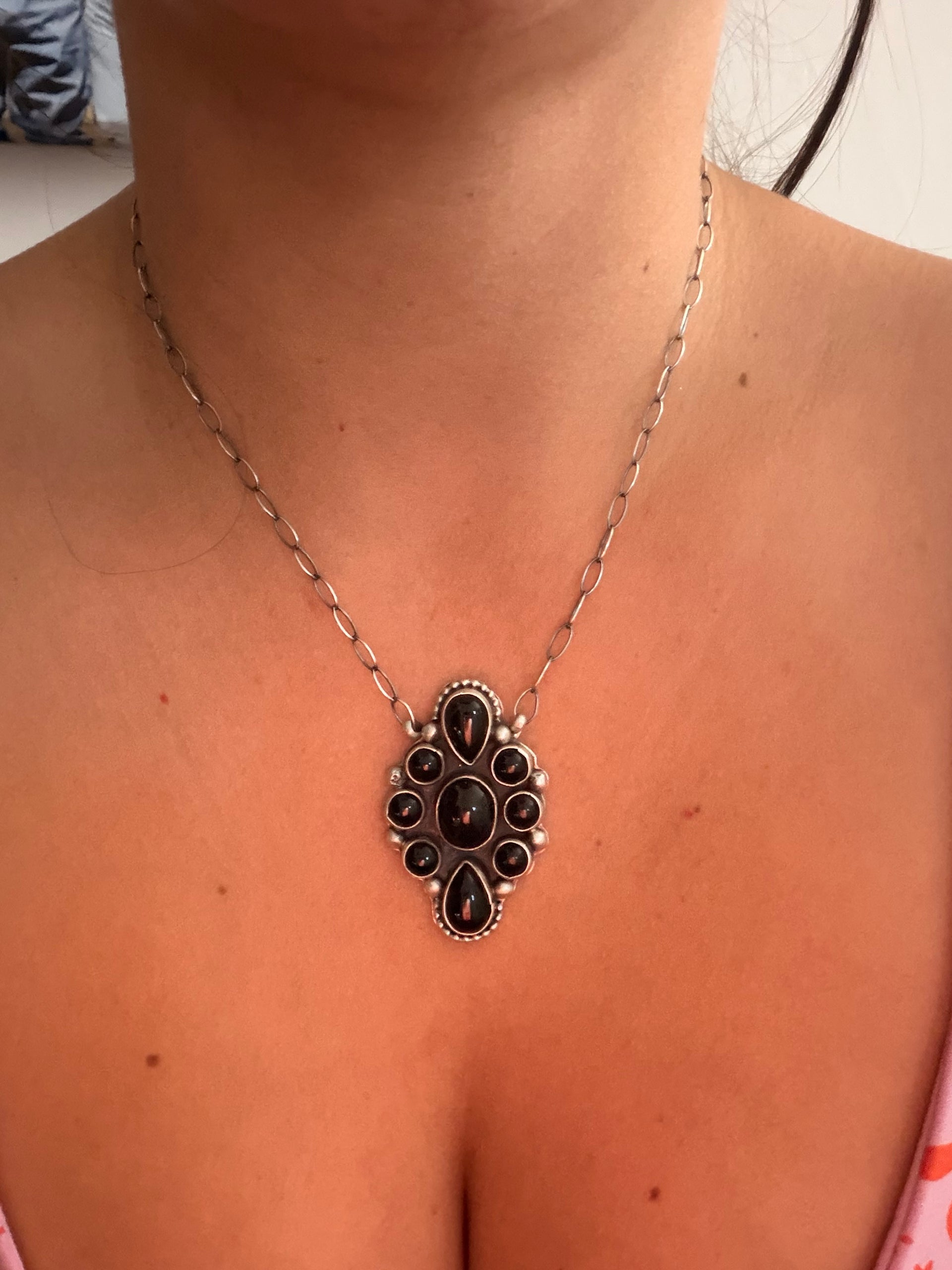 Bonnie Benally Onyx & Sterling Silver Cluster Necklace