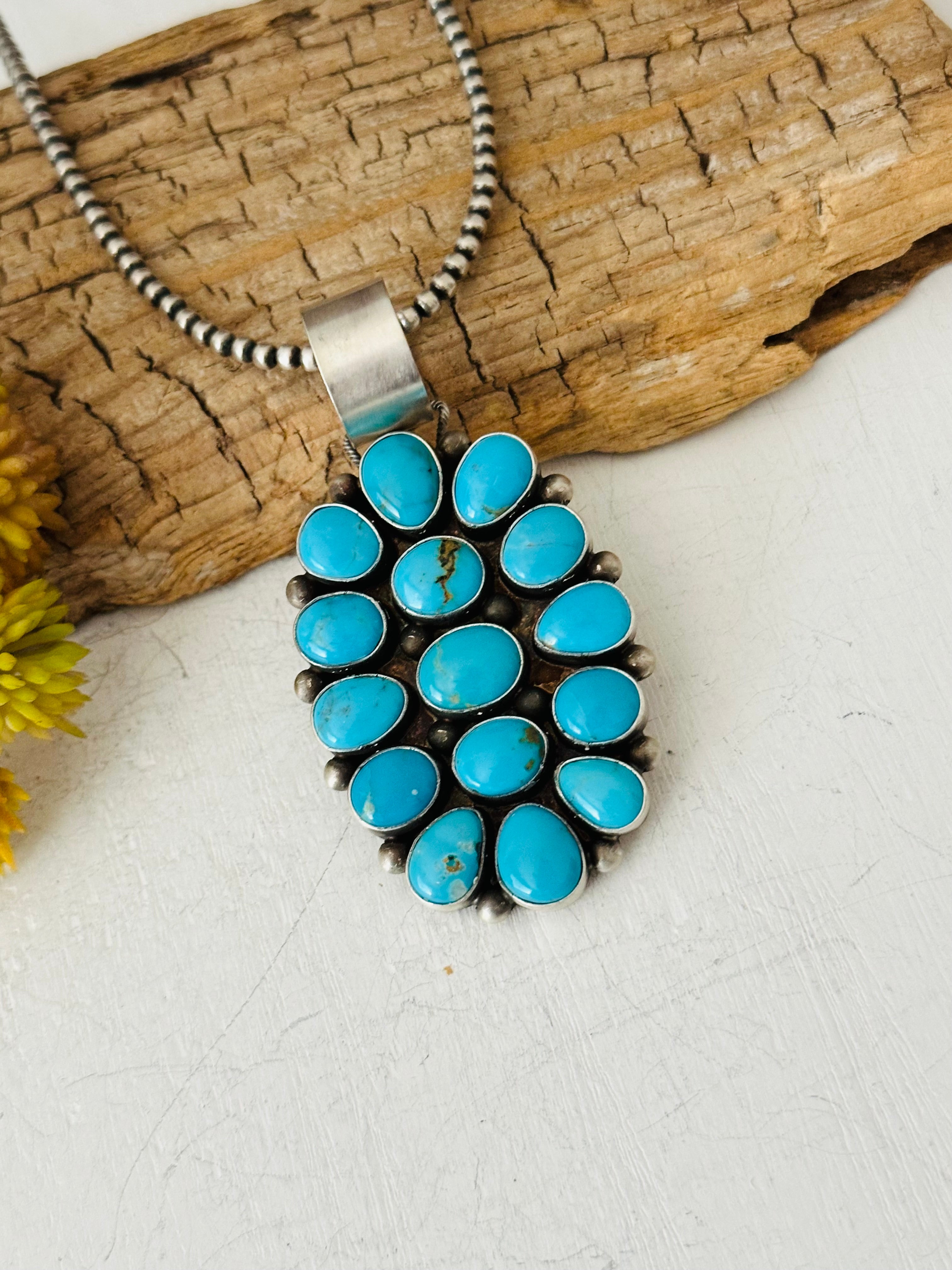 Dave Skeets Blue Ridge Turquoise & Sterling Silver Cluster Pendant