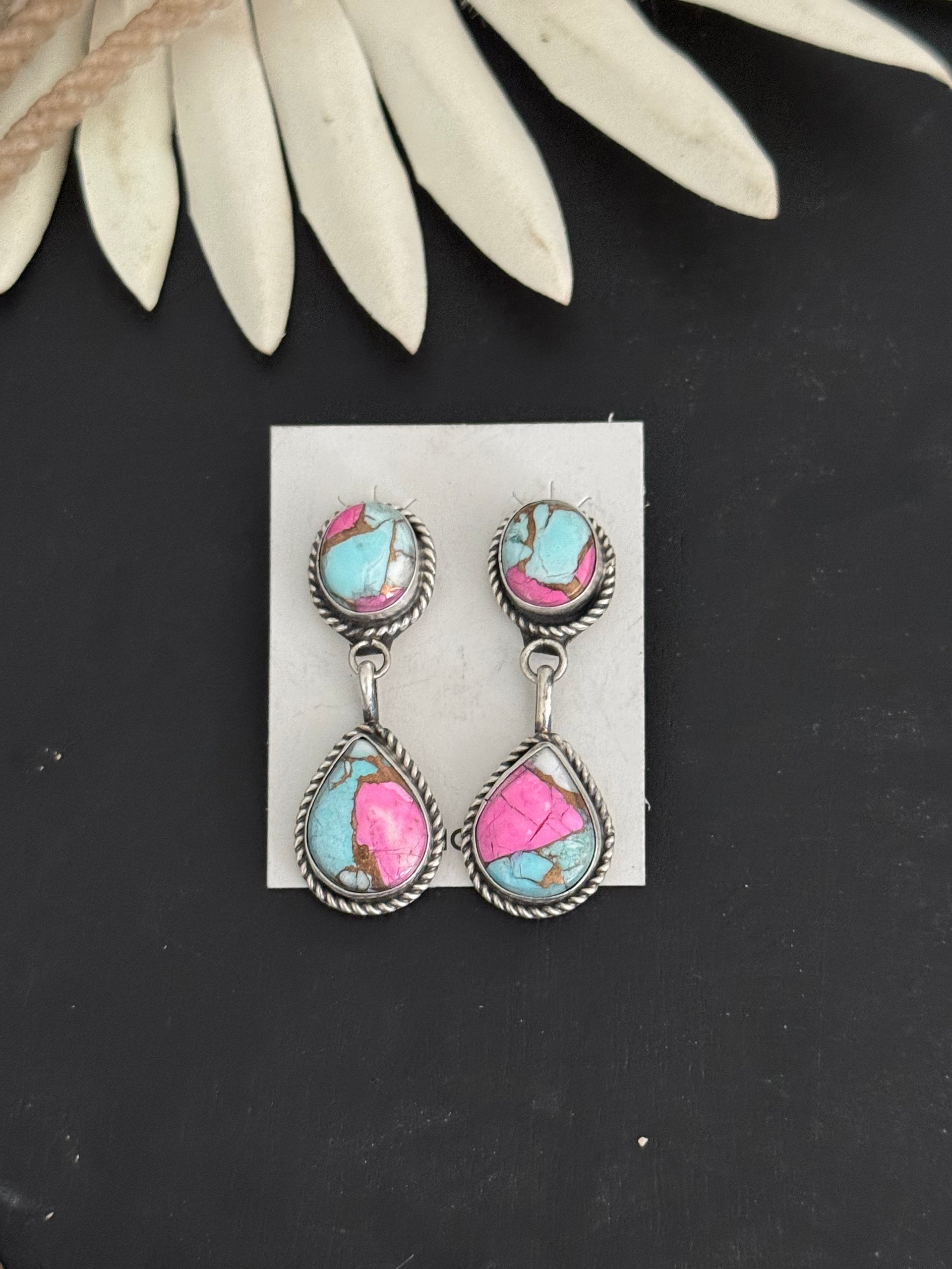 Freda Martinez Cotton Candy Composite & Sterling Silver Post Dangle Earrings