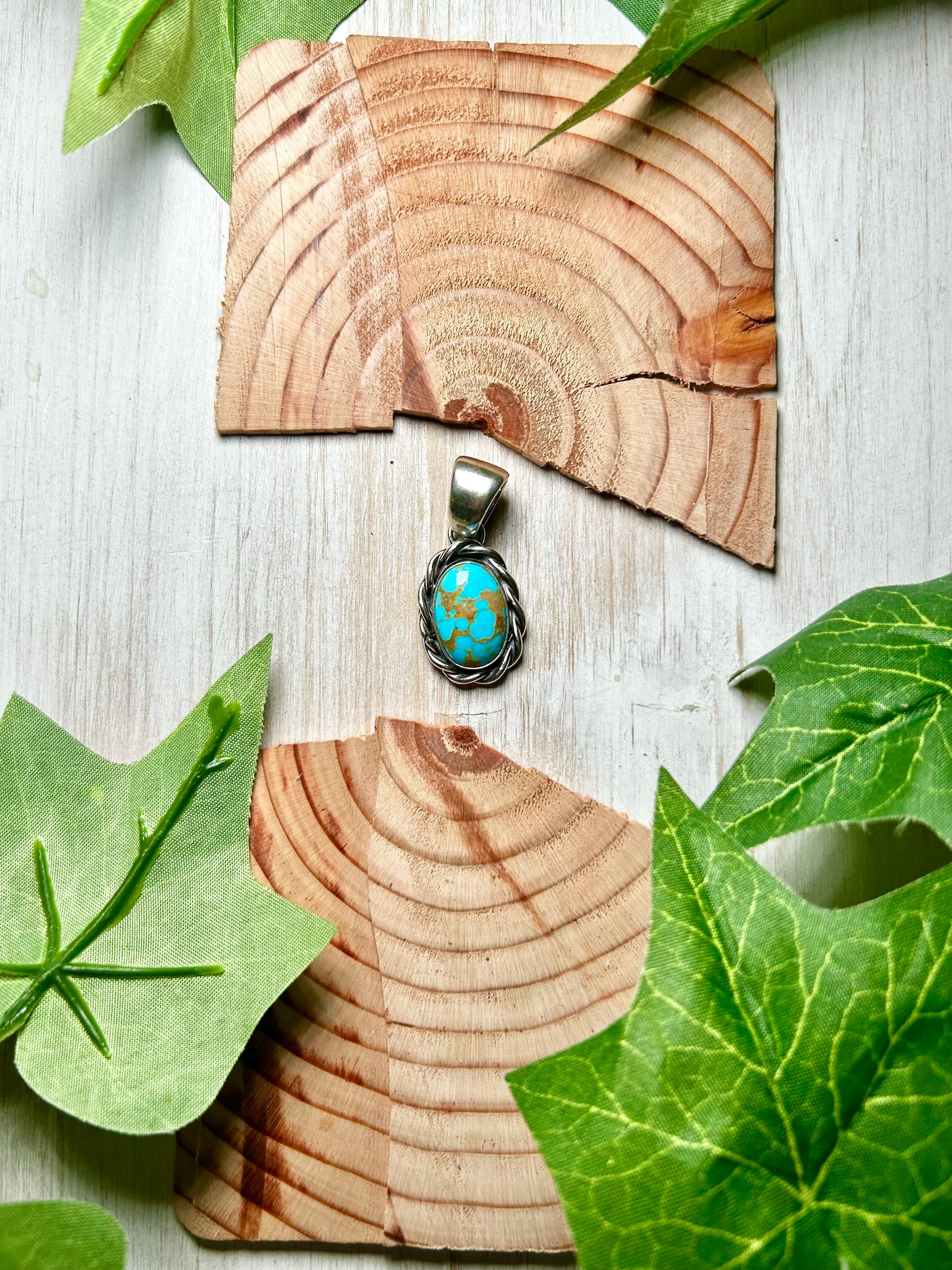 Navajo Made Kingman Turquoise & Sterling Silver Pendant