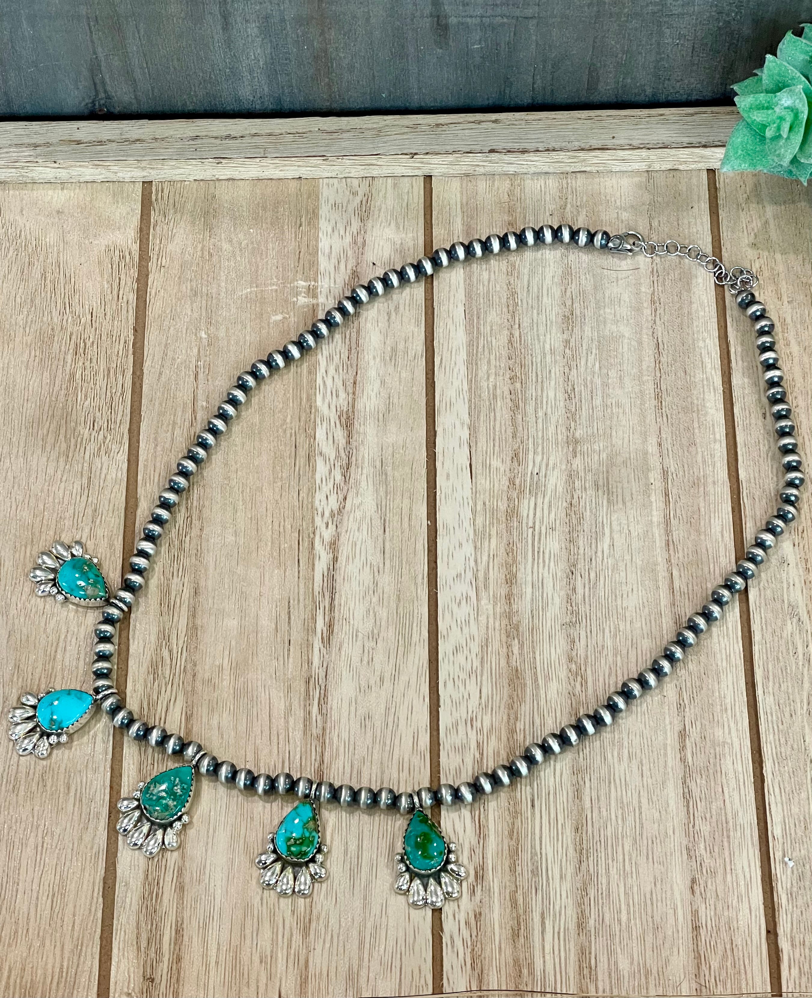 Southwest Handmade Sonoran Mountain Turquoise & Sterling Silver 5 Stone Necklace