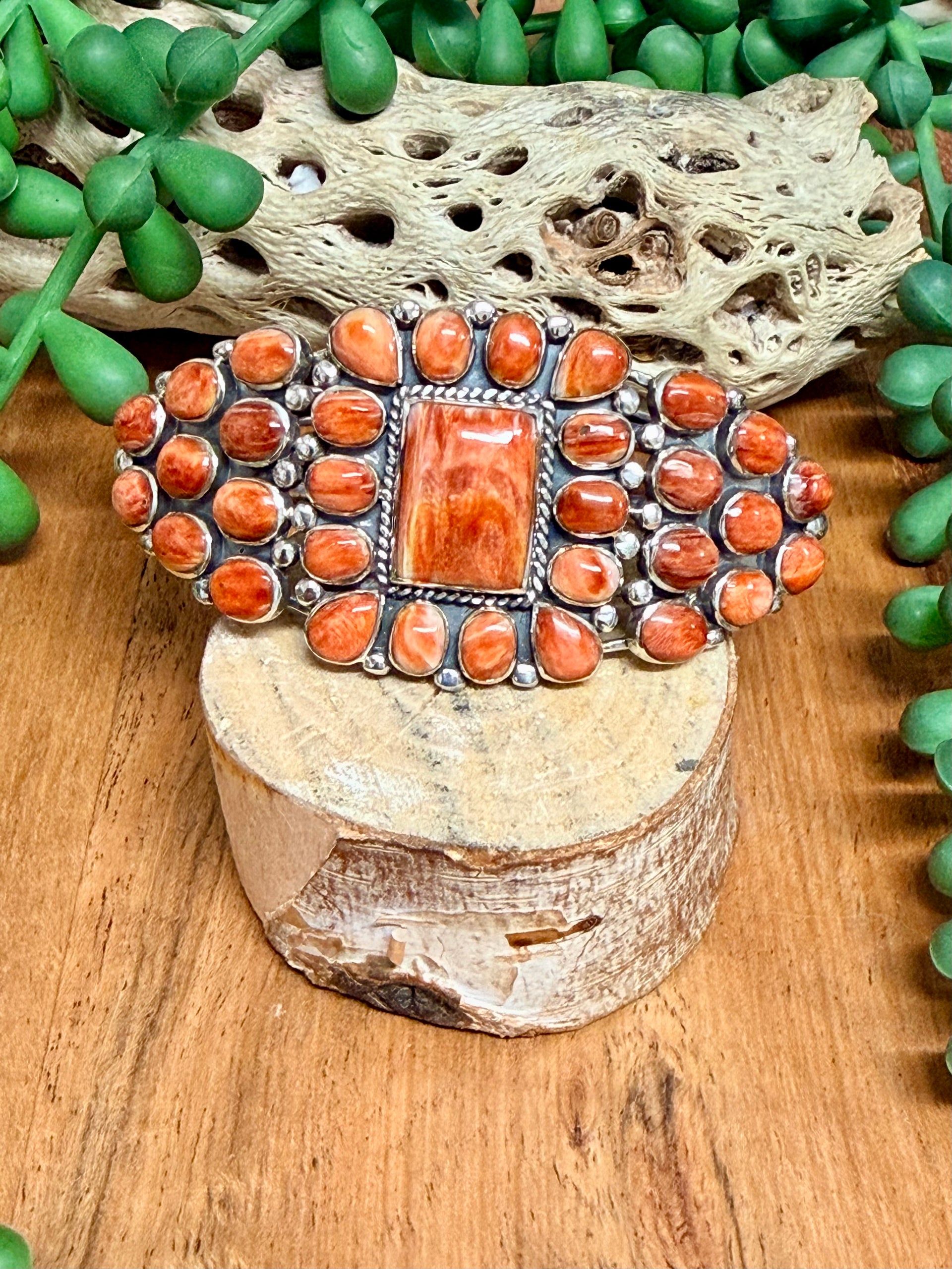 Southwest Handmade Red Spiny Oyster & Sterling Silver Cuff Bracelet