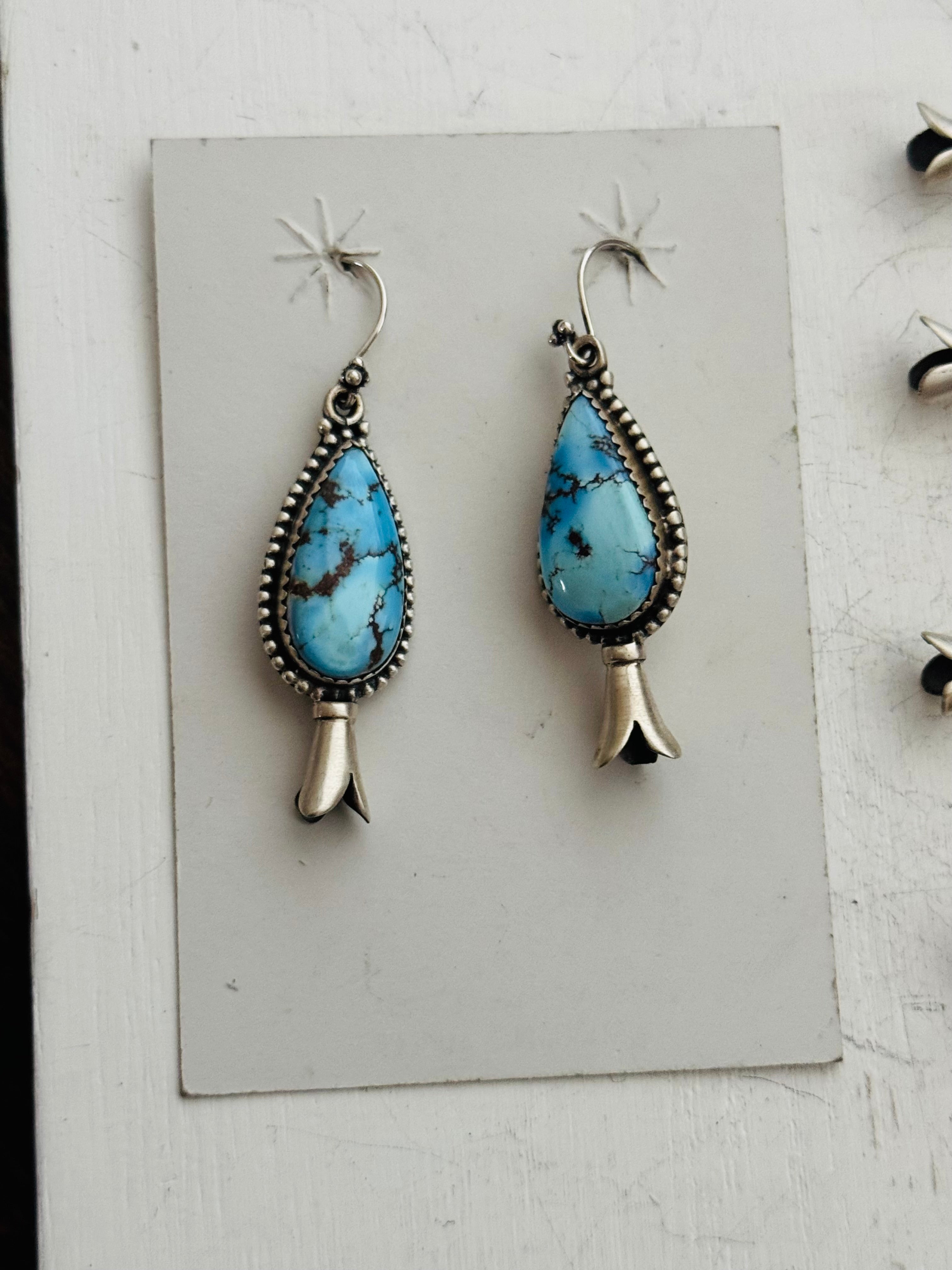 Southwest Golden Hills Turquoise & Sterling Silver Squash Blossom Necklace Set