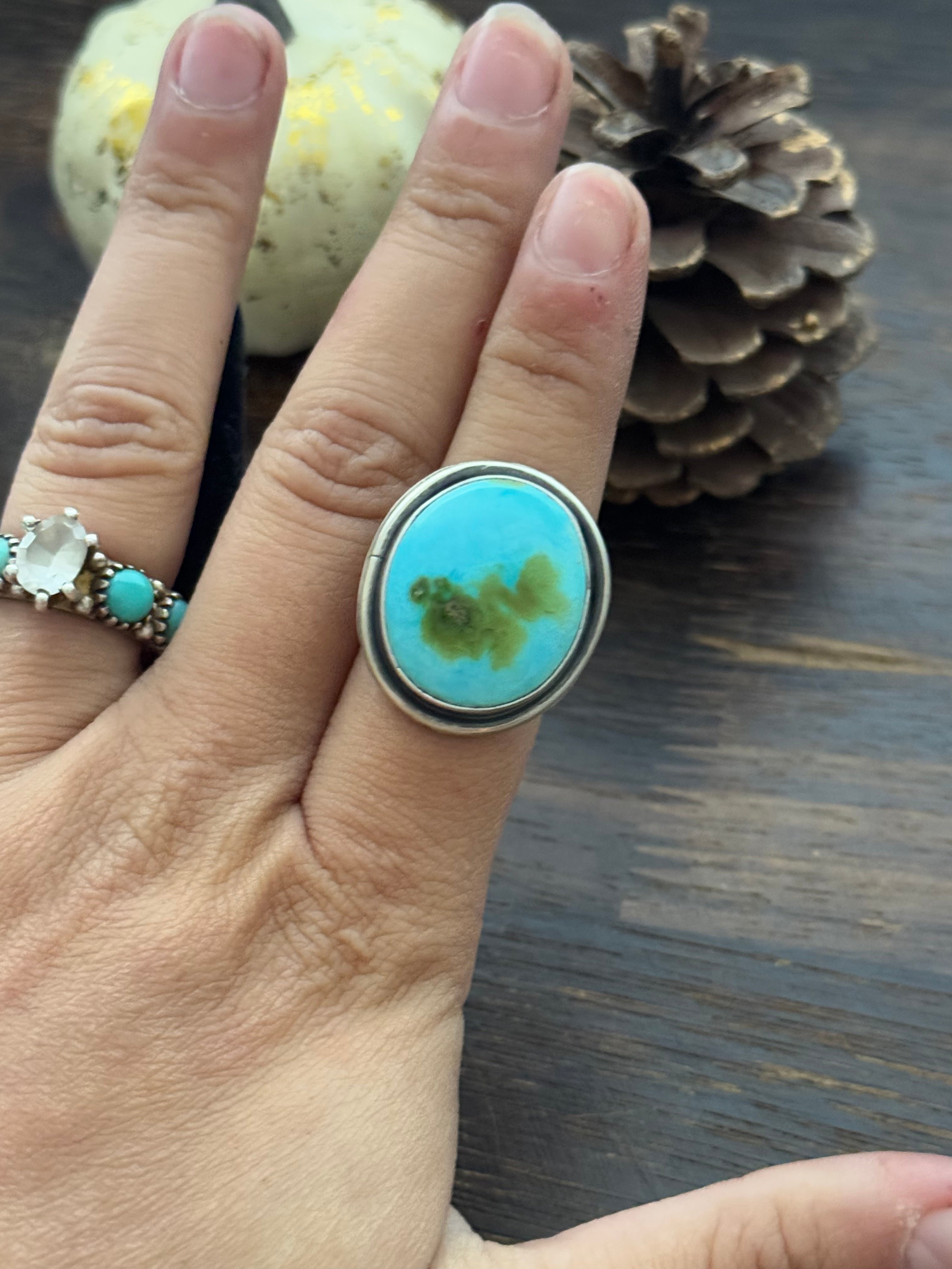 Antonnette Yazzie Sonoran Mountain Turquoise & Sterling Silver Ring Size 6.75