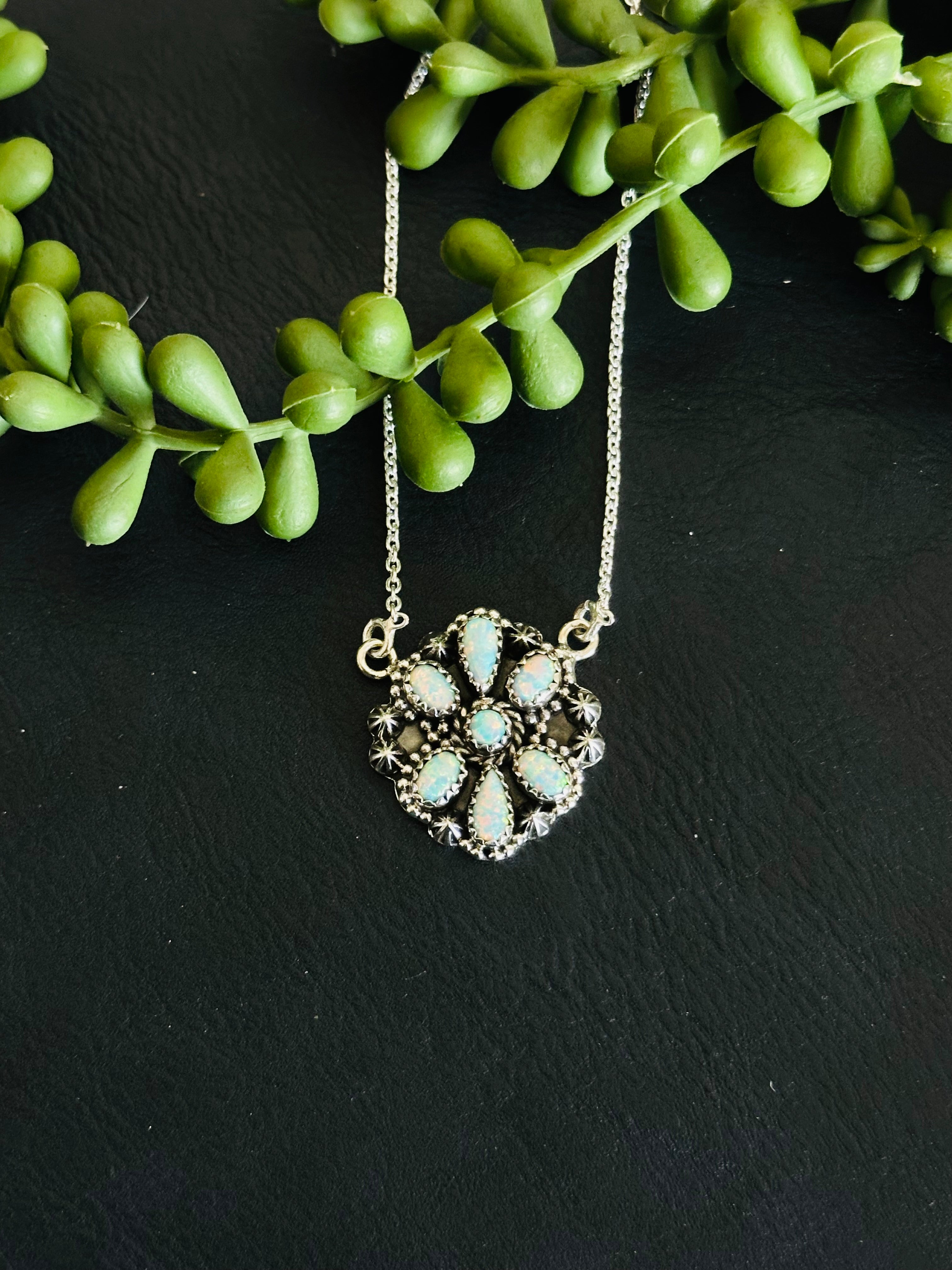 TTD “Sky Cascade” Opal & Sterling Silver Cluster Necklace