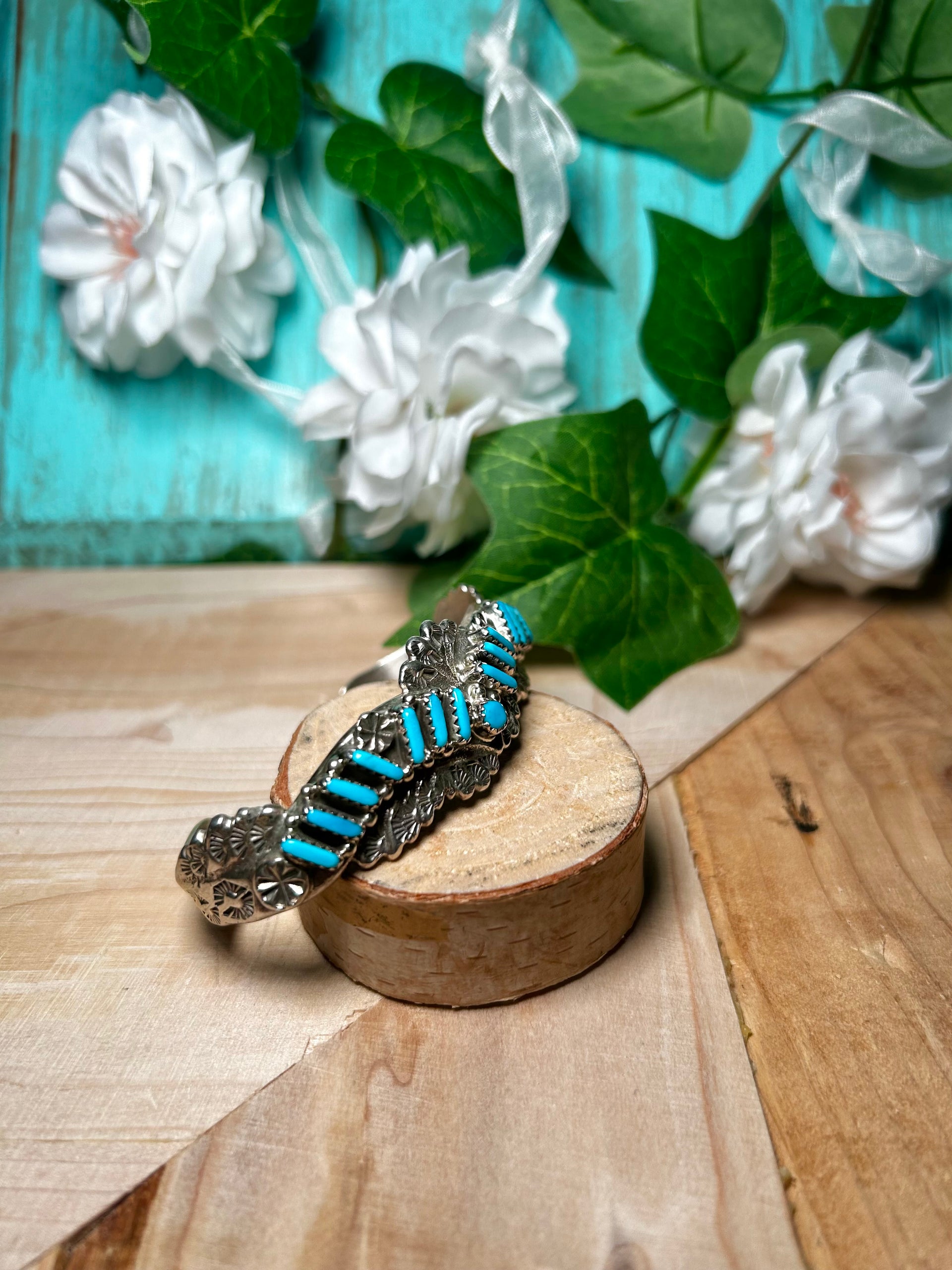 Zuni Made Kingman Turquoise & Sterling Silver Cuff Bracelet