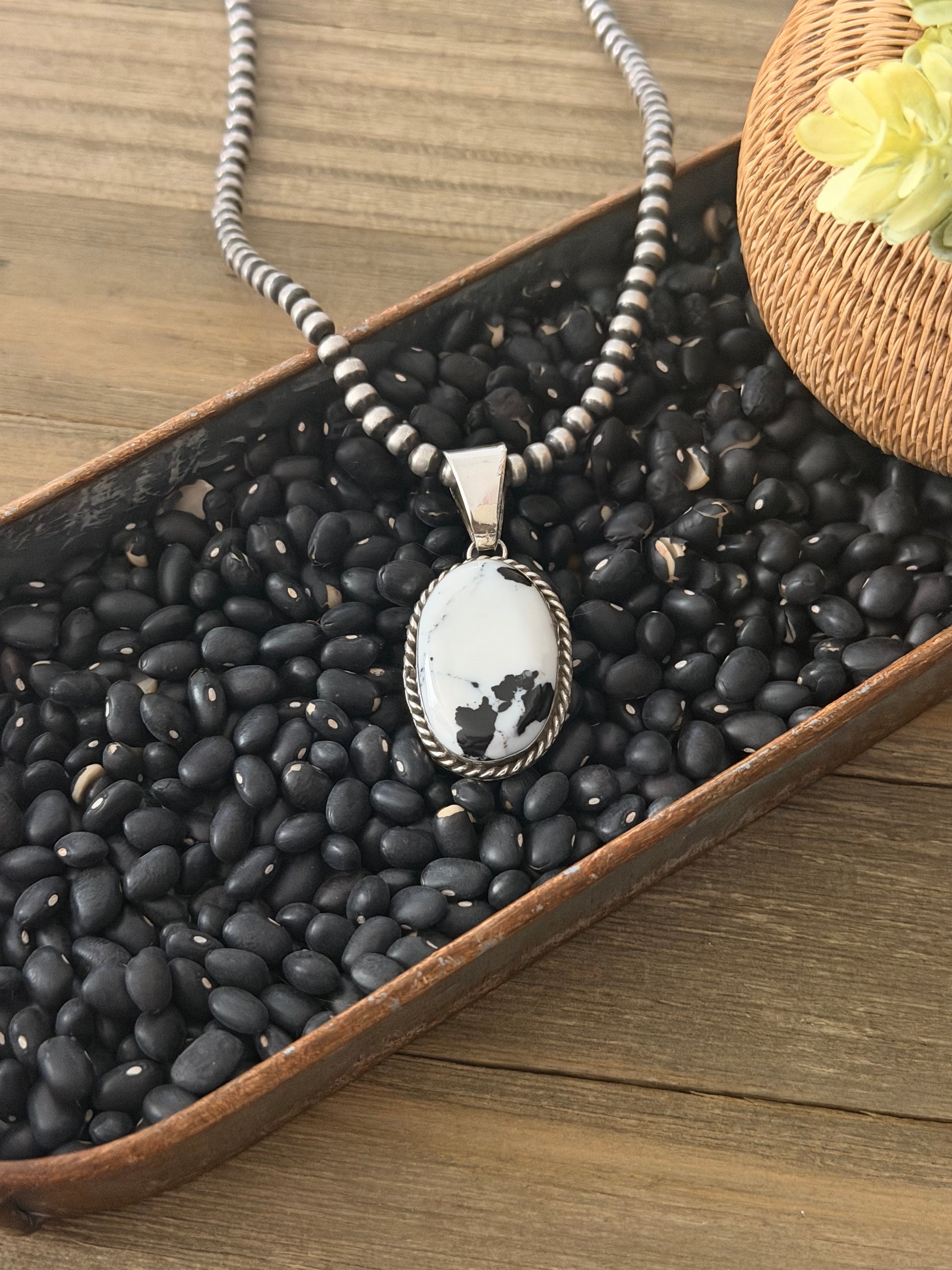 Navajo Made White Buffalo & Sterling Silver Pendant