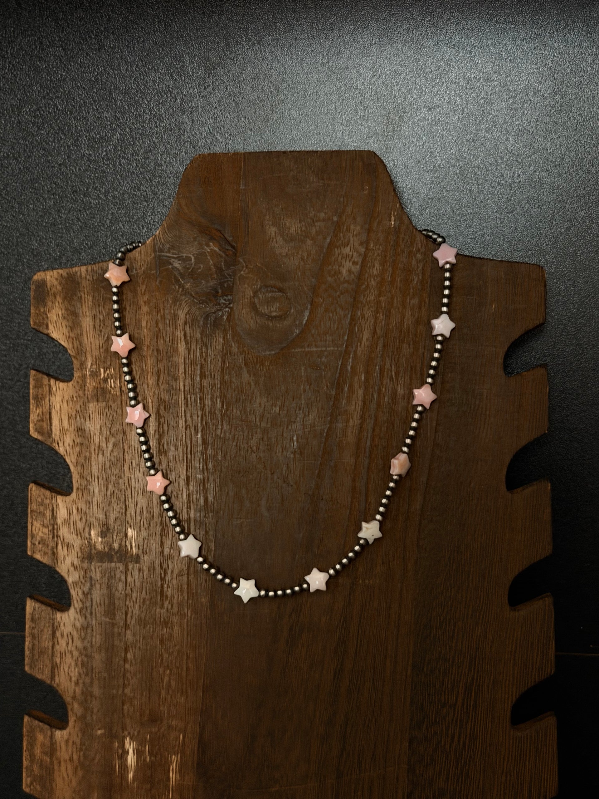 Navajo Strung Pink Conch & Sterling Silver Star Necklace