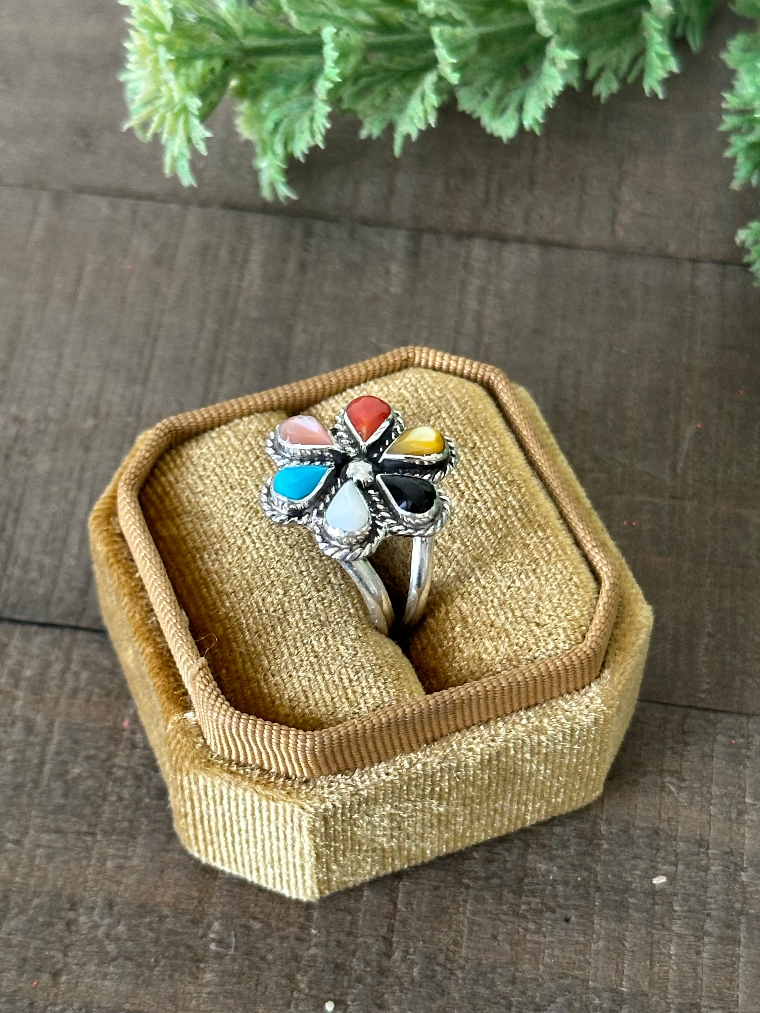 Navajo Made Multi Stone & Sterling Silver Ring Size 9.25