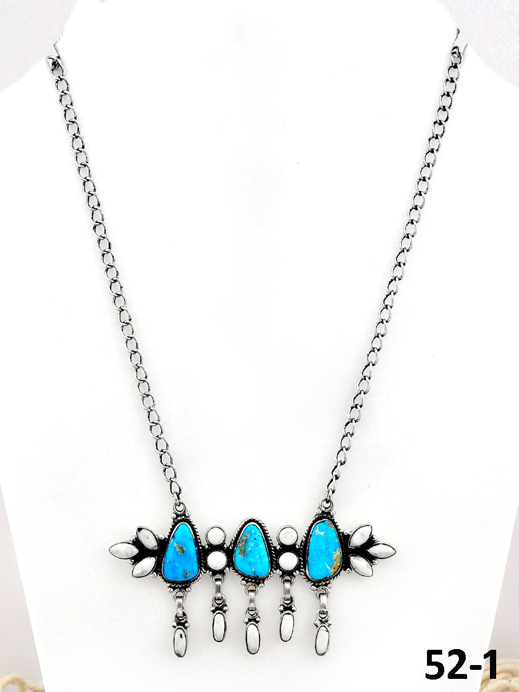 Southwest Made Sierra Bella Turquoise with White Buffalo & Sterling Silver Necklace