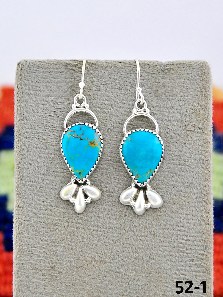 Southwest Made Tyron Turquoise & Sterling Silver Hook Dangle Earrings