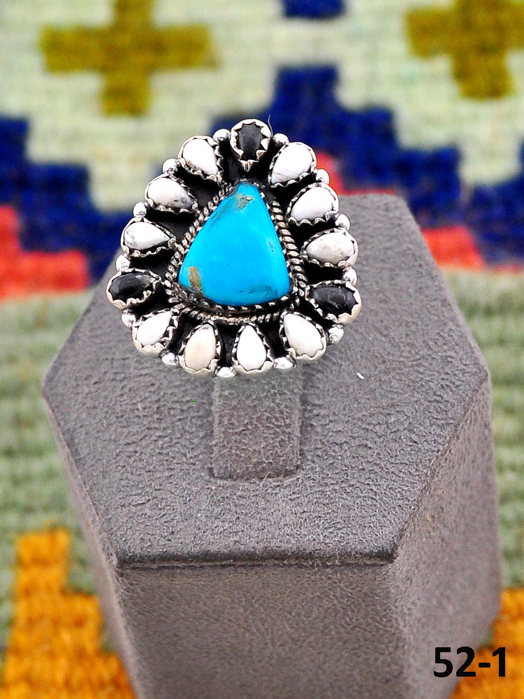 Southwest Handmade Santa Maria with White Buffalo & Sterling Silver Adjustable Ring