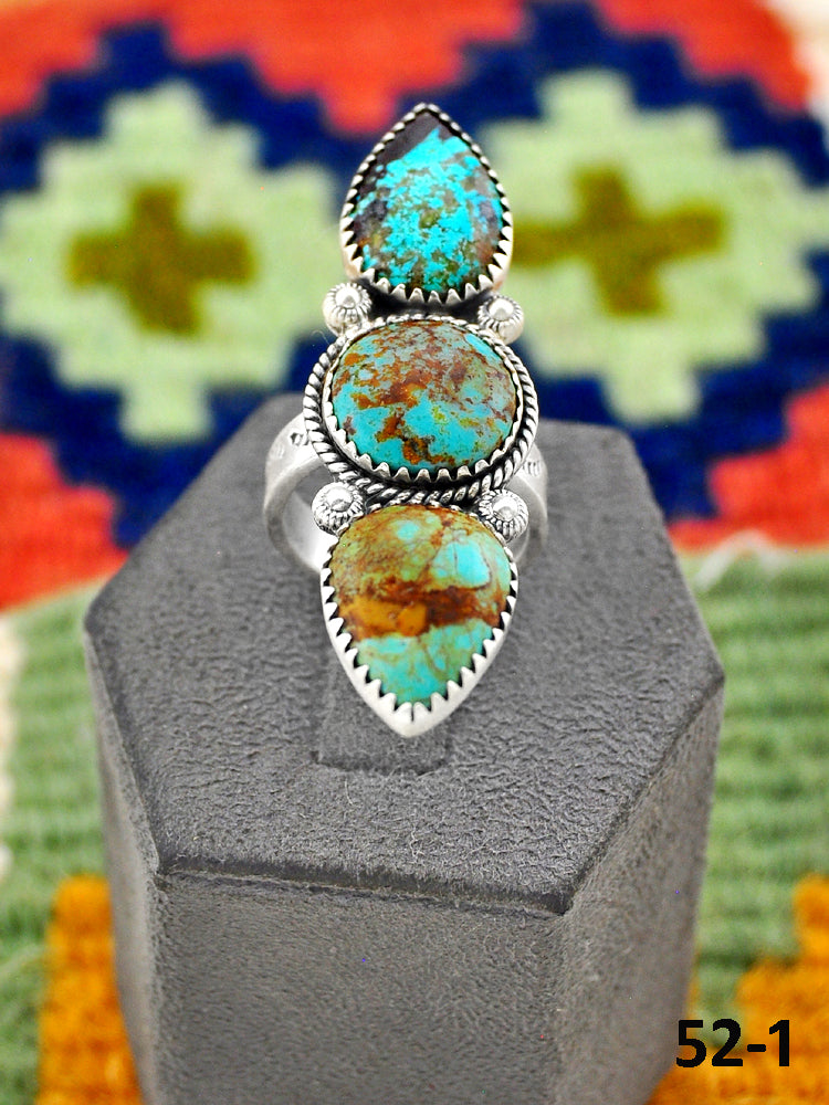 Southwest Handmade #8 Turquoise & Sterling Silver Adjustable Ring