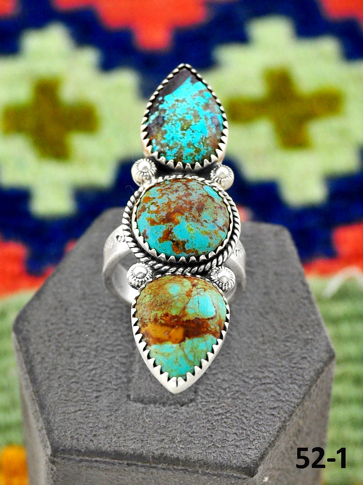 Southwest Handmade #8 Turquoise & Sterling Silver Adjustable Ring