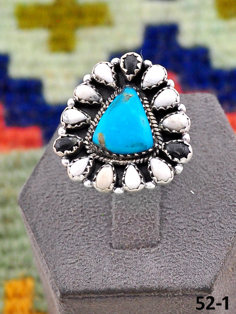 Southwest Handmade Santa Maria with White Buffalo & Sterling Silver Adjustable Ring